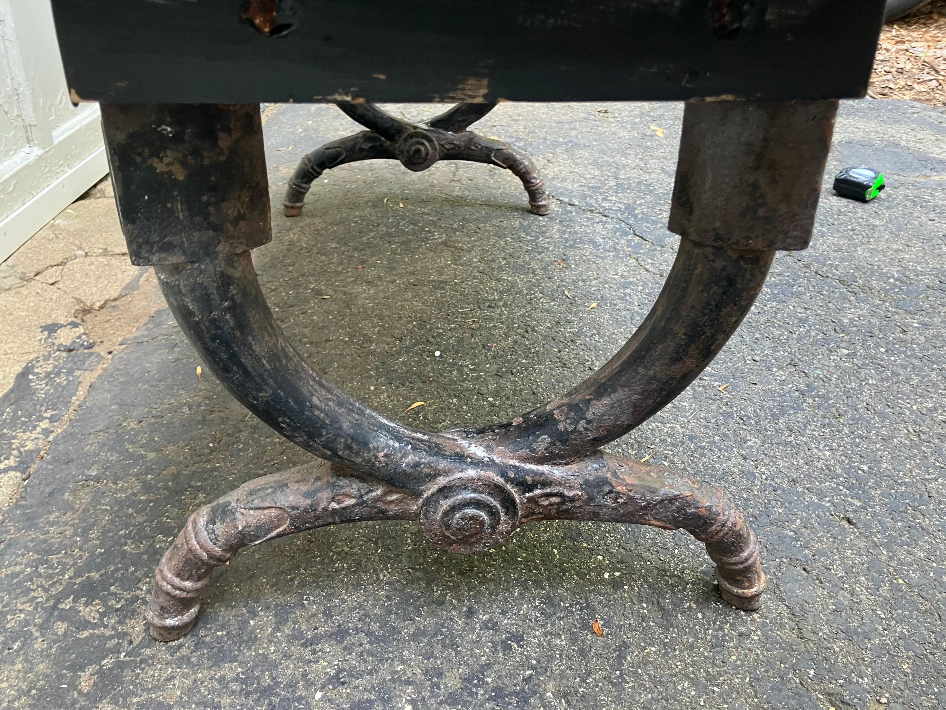 Cast American Neoclassical Iron and Marble Bench For Sale