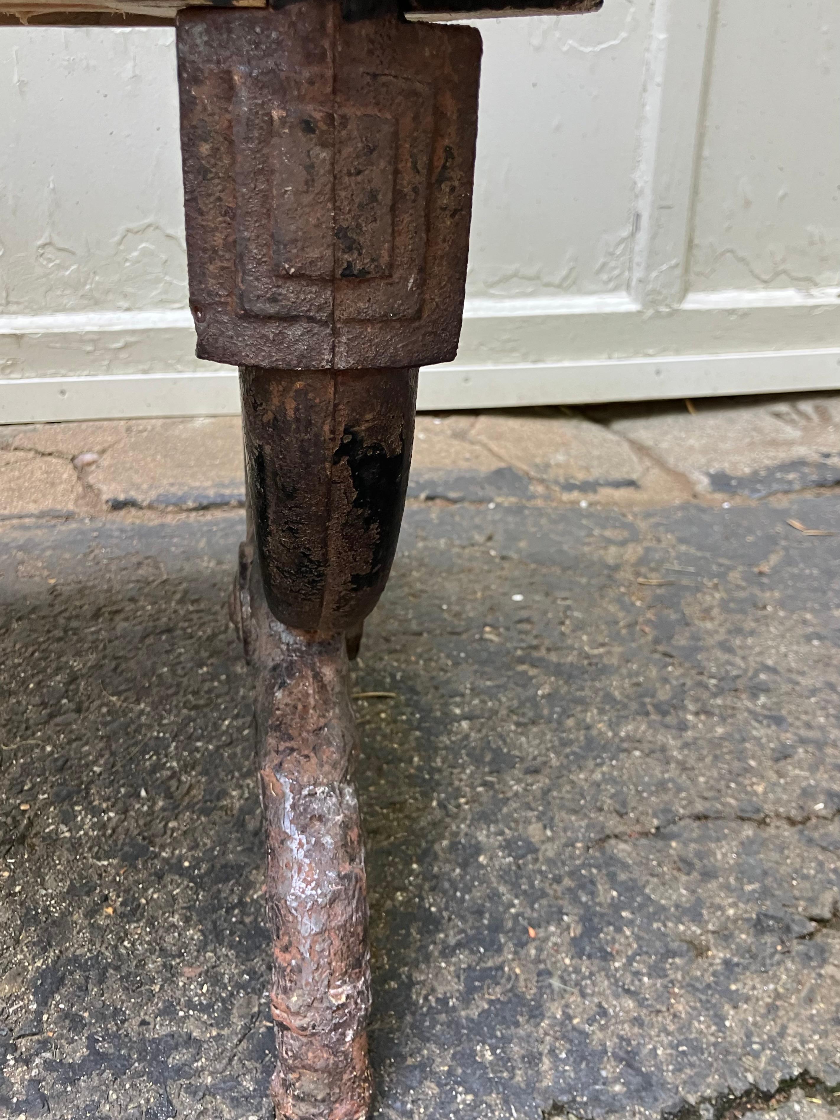 19th Century American Neoclassical Iron and Marble Bench For Sale