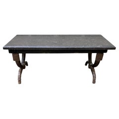 American Neoclassical Iron and Marble Bench