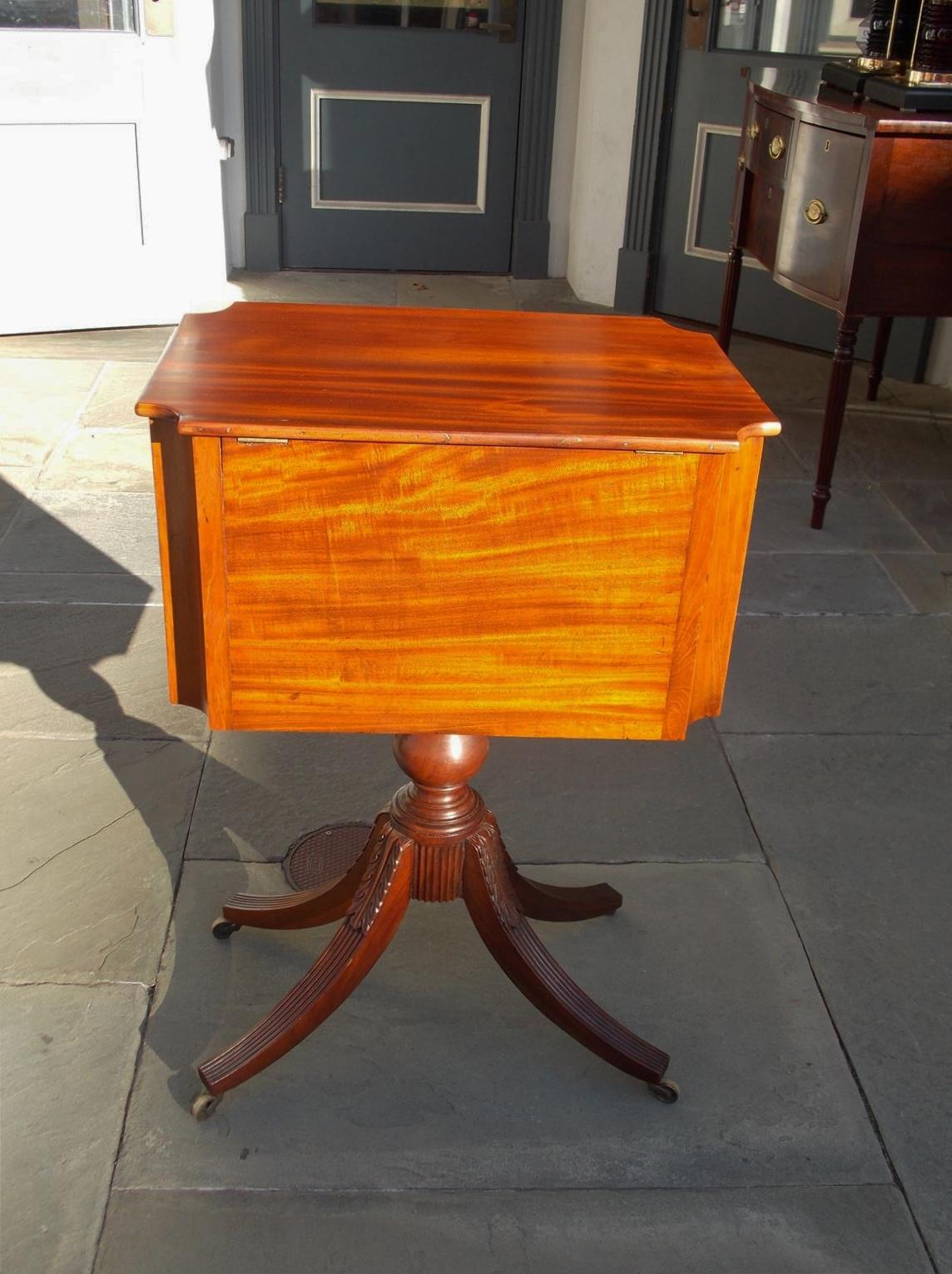 American Neoclassical Mahogany Work Table with Brass Casters, Phyfe, Circa 1815 For Sale 7