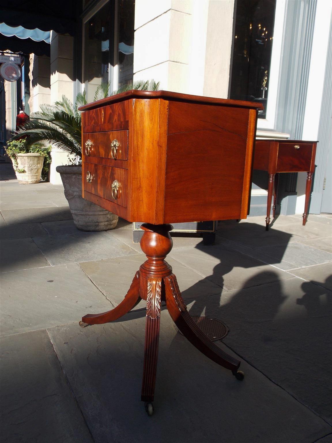 American Neoclassical Mahogany Work Table with Brass Casters, Phyfe, Circa 1815 For Sale 1