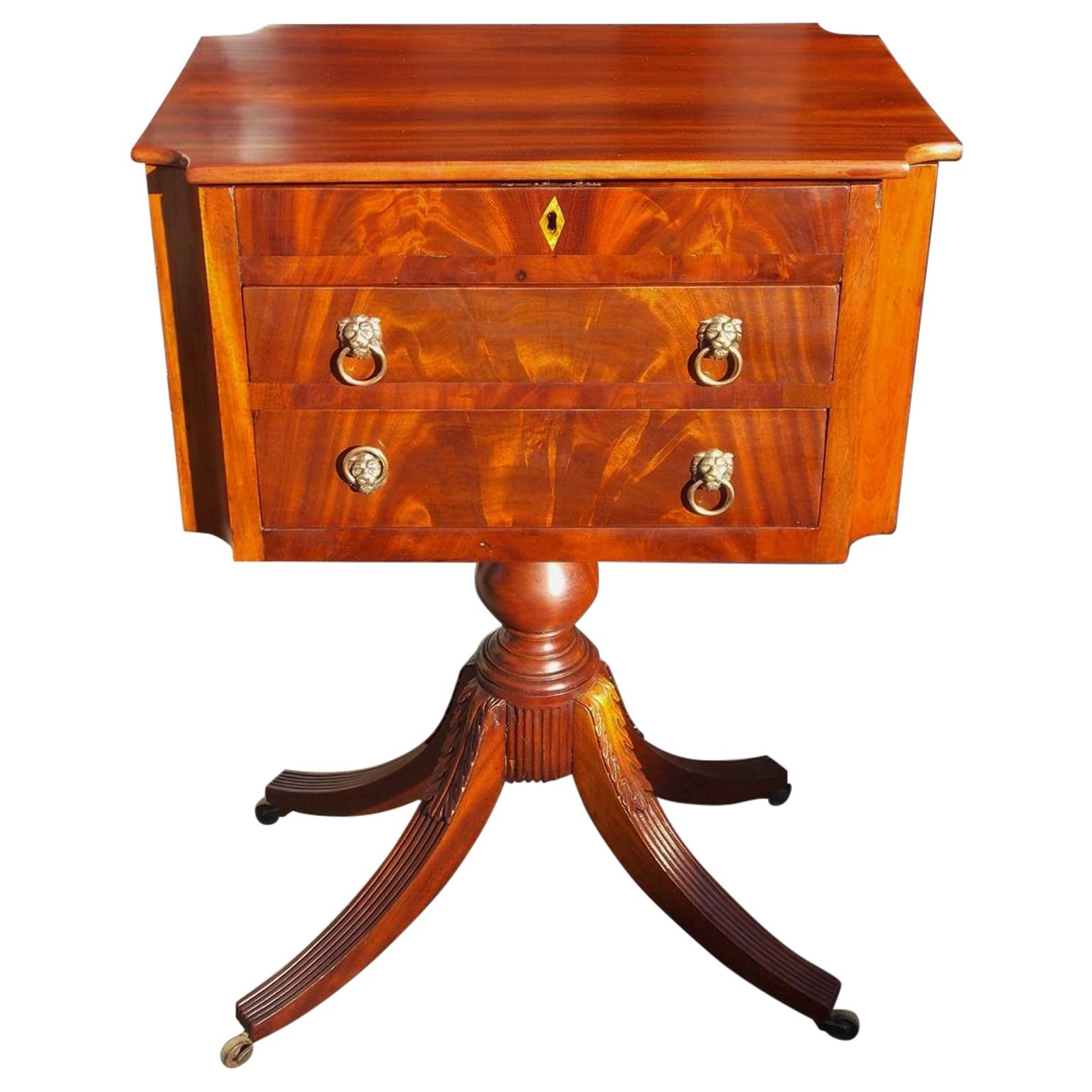 American Neoclassical Mahogany Work Table with Brass Casters, Phyfe, Circa 1815 For Sale