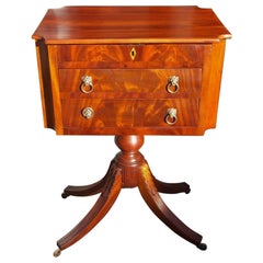 Antique American Neoclassical Mahogany Work Table with Brass Casters, Phyfe, Circa 1815