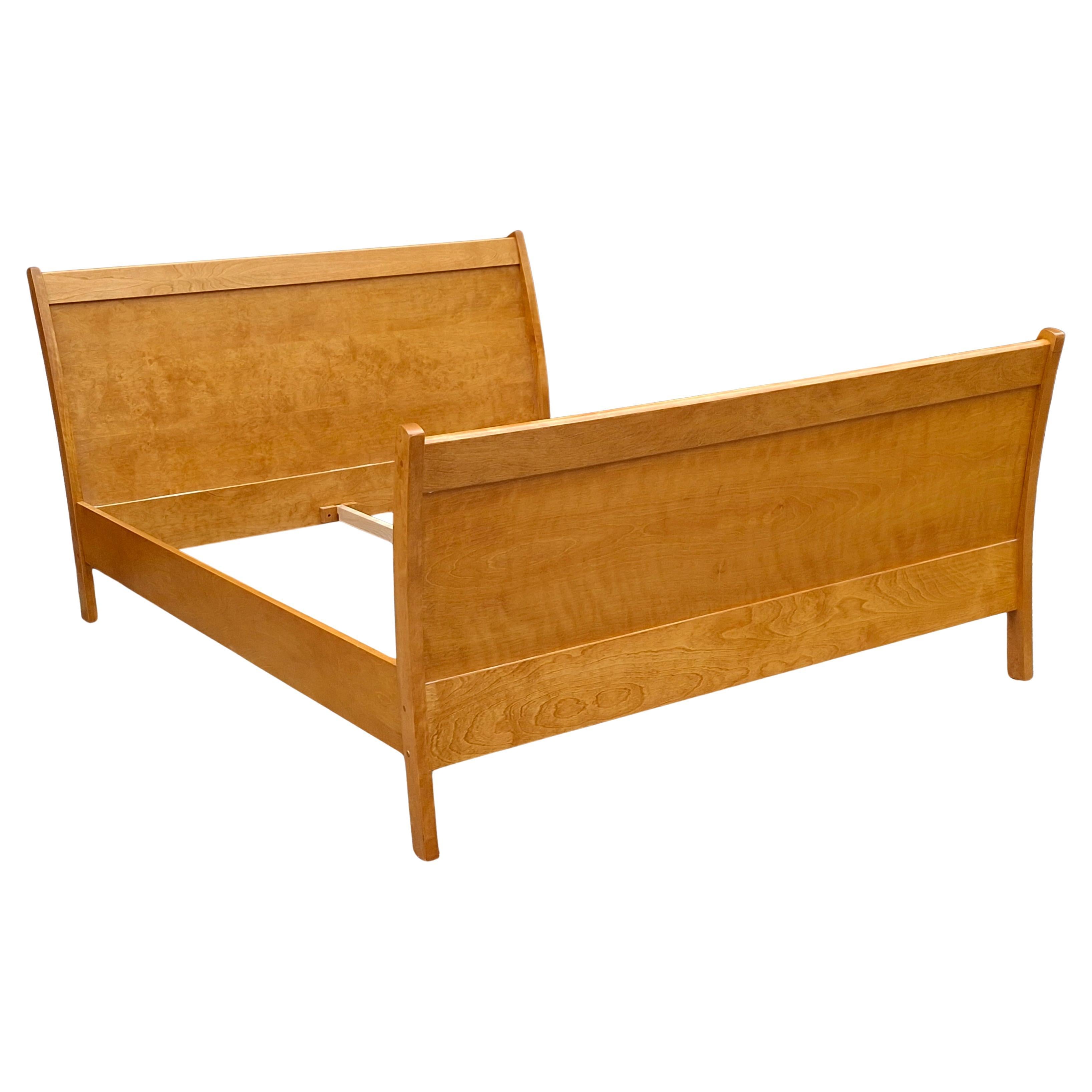 American Neoclassical Maple Sleigh Queen Size Bedstead