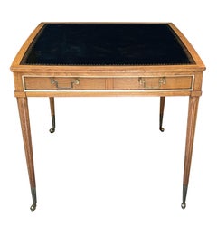 American Neoclassical Style Fruitwood Square Game Table  with Leather Top