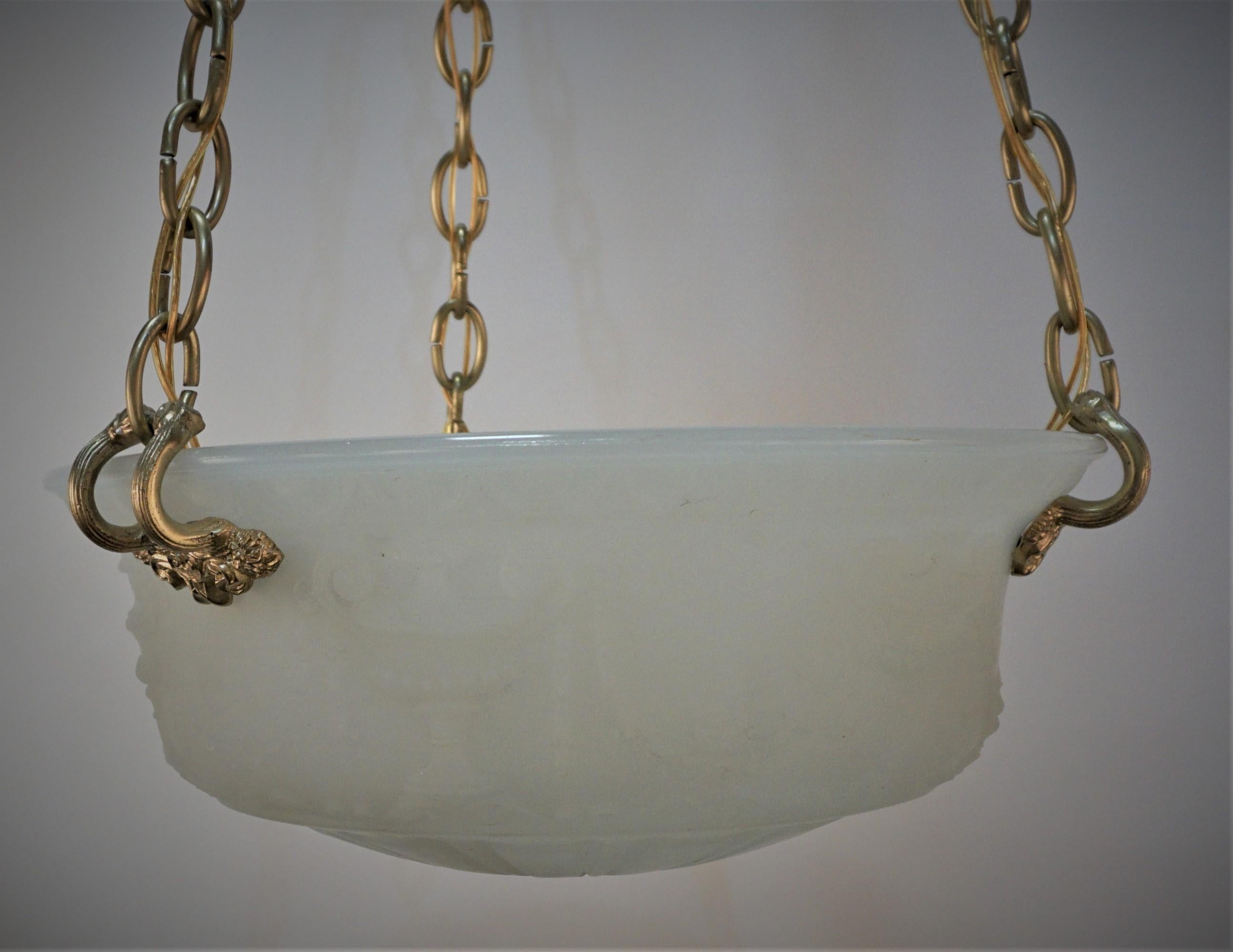 American Neoclassical Style Glass and Brass Chandelier #3 For Sale 7