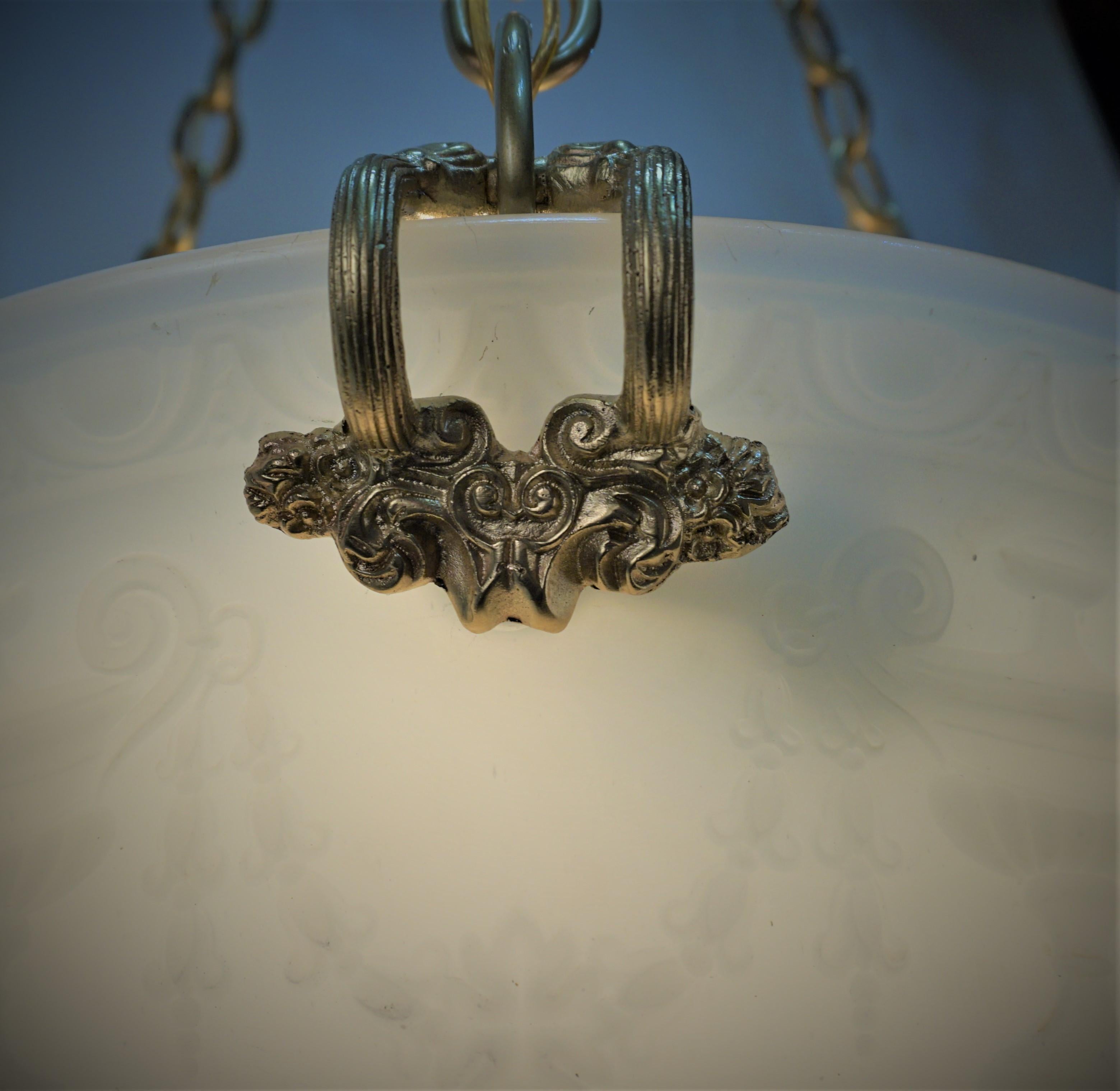 American Neoclassical Style Glass and Brass Chandelier #3 For Sale 3