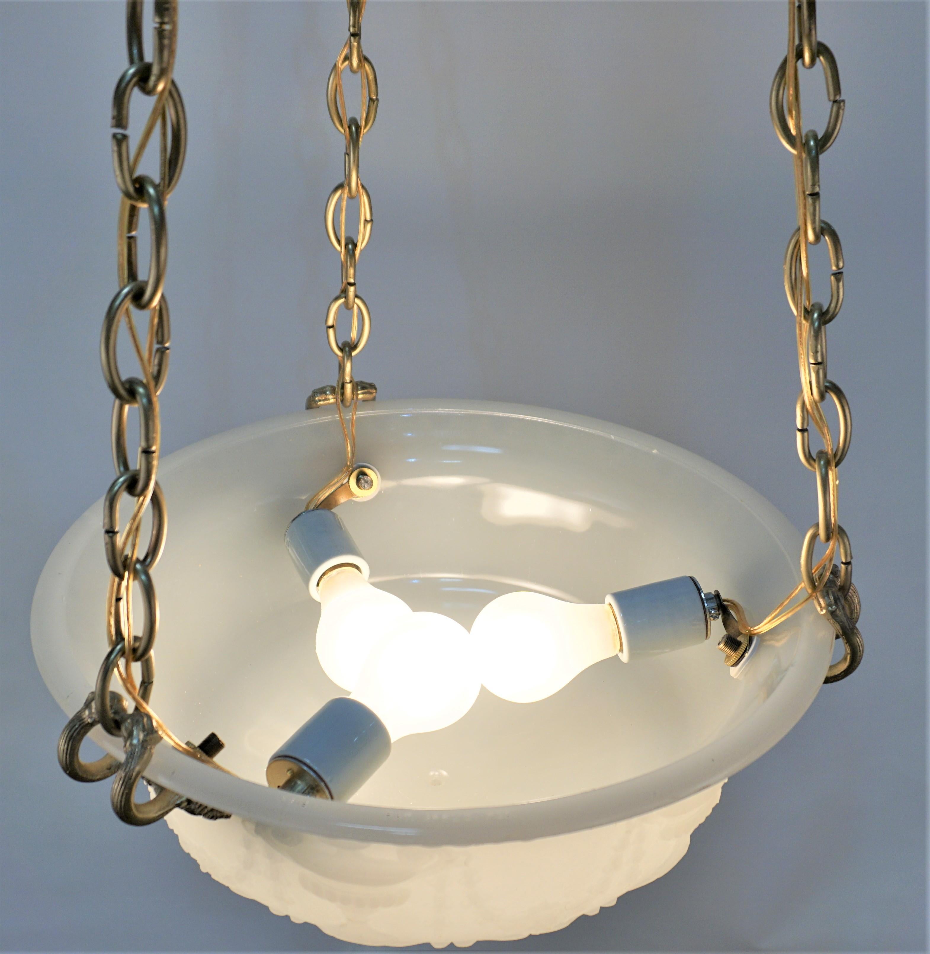American Neoclassical Style Glass and Brass Chandelier #3 For Sale 4