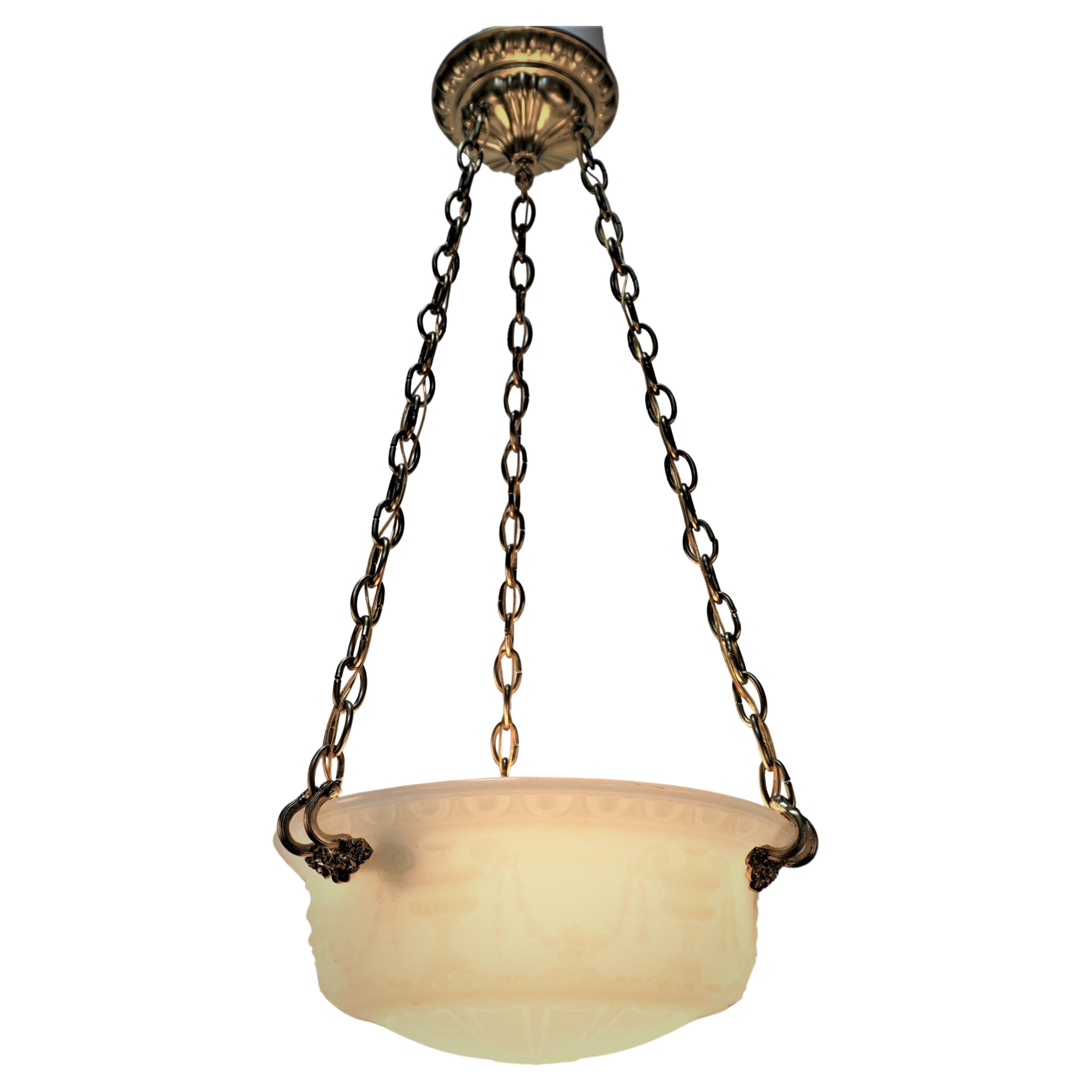 American Neoclassical Style Glass and Brass Chandelier #3 For Sale