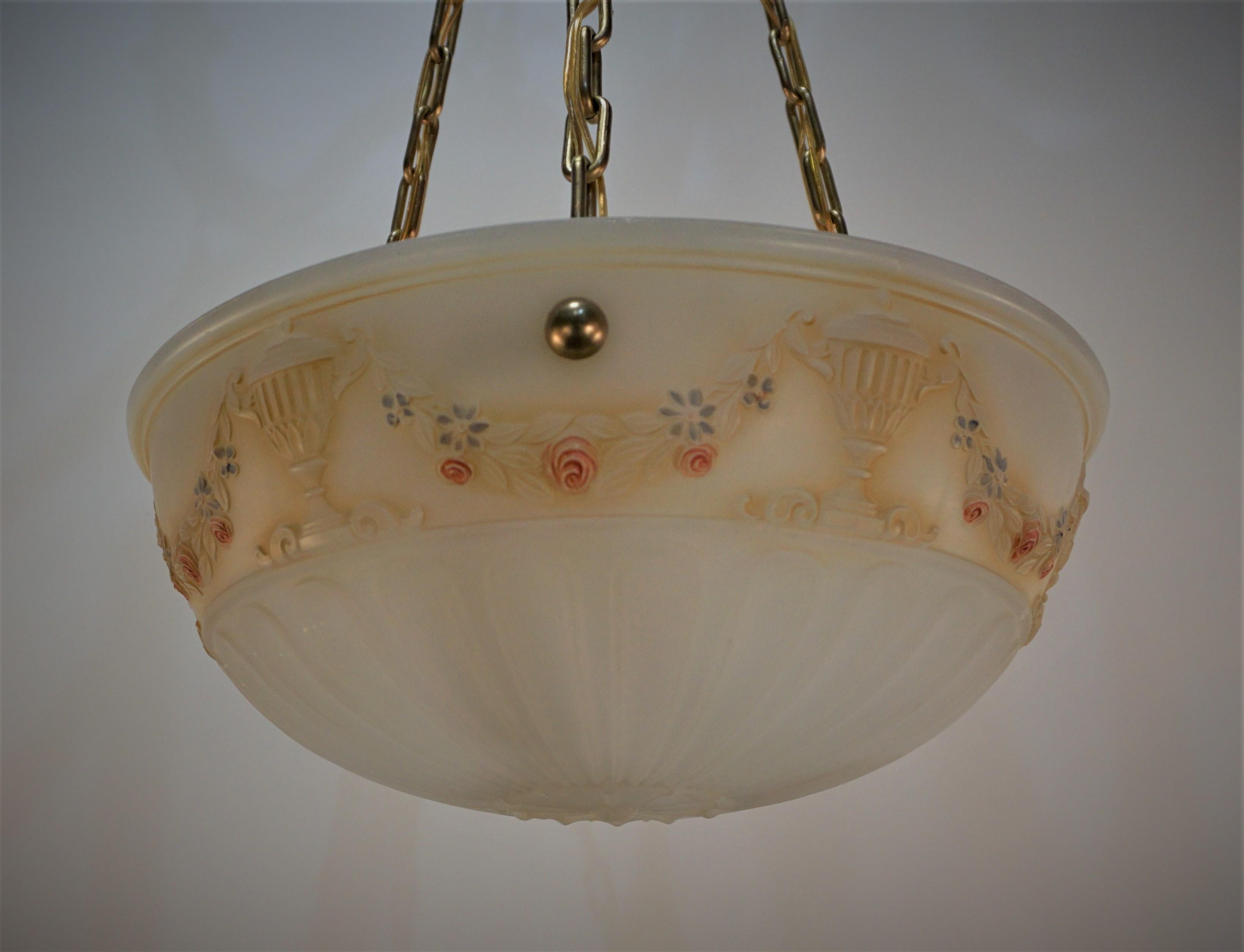 American Neoclassical Style Glass and Brass Chandelier #4 For Sale 6