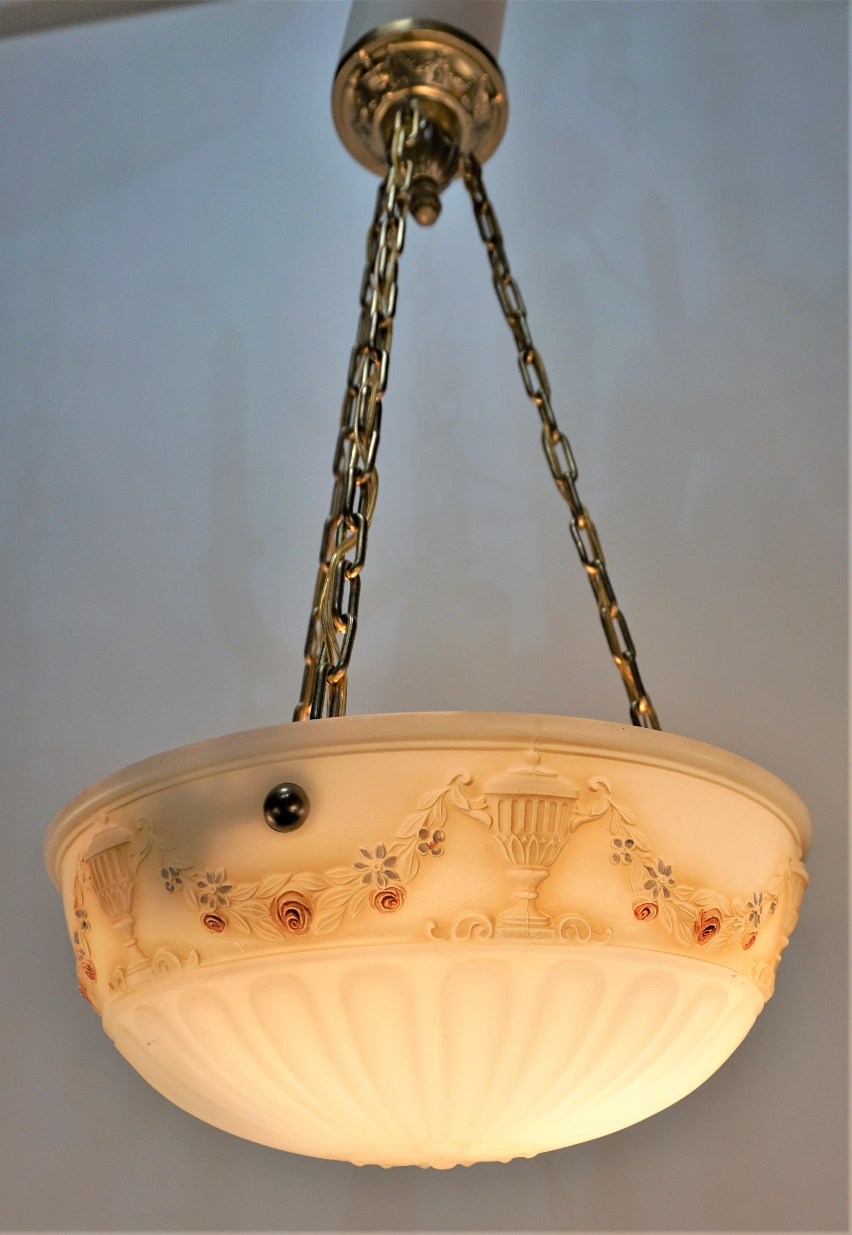 American Neoclassical Style Glass and Brass Chandelier #4 For Sale 4