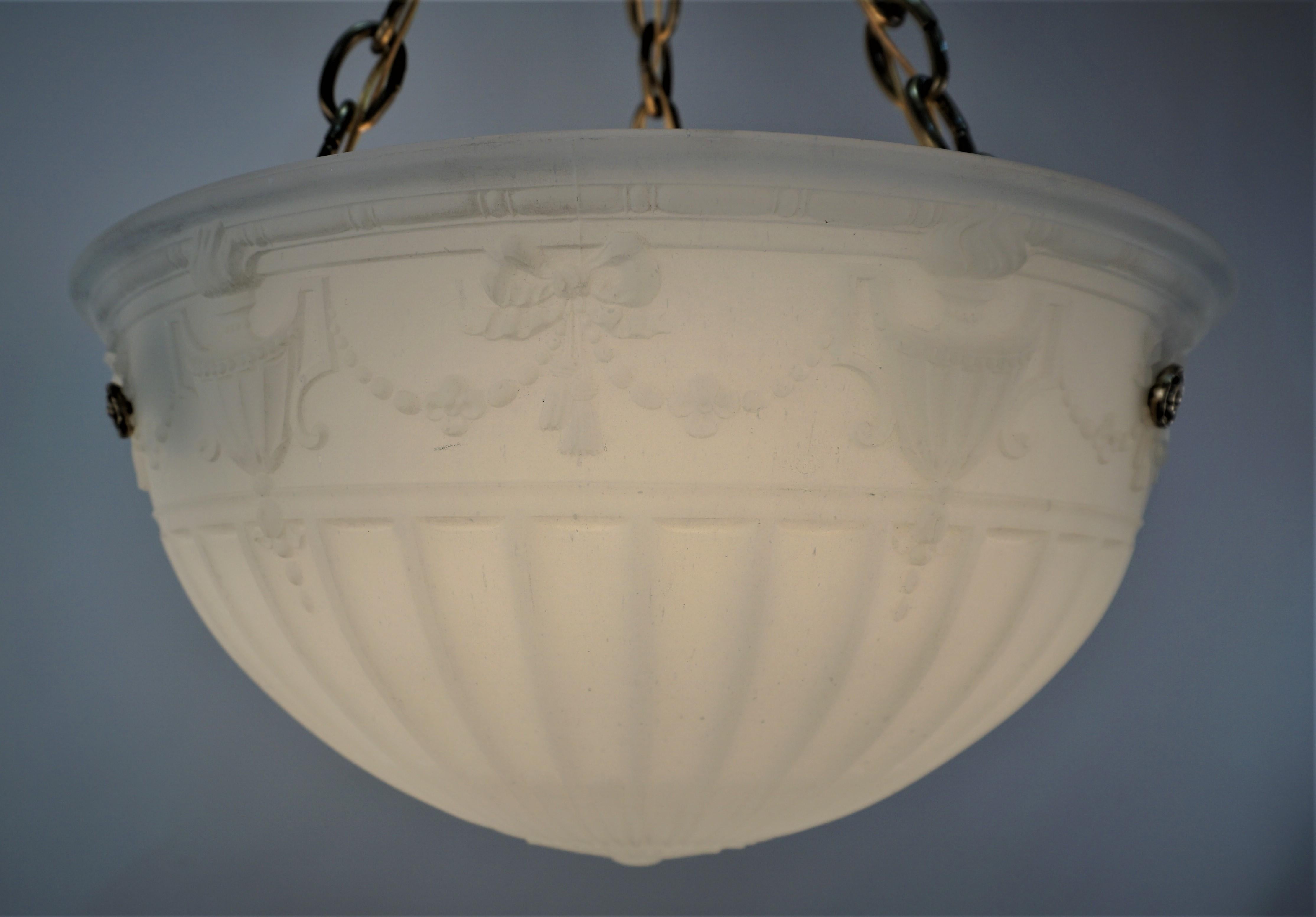 American Neoclassical Style Glass and Brass Chandelier 1