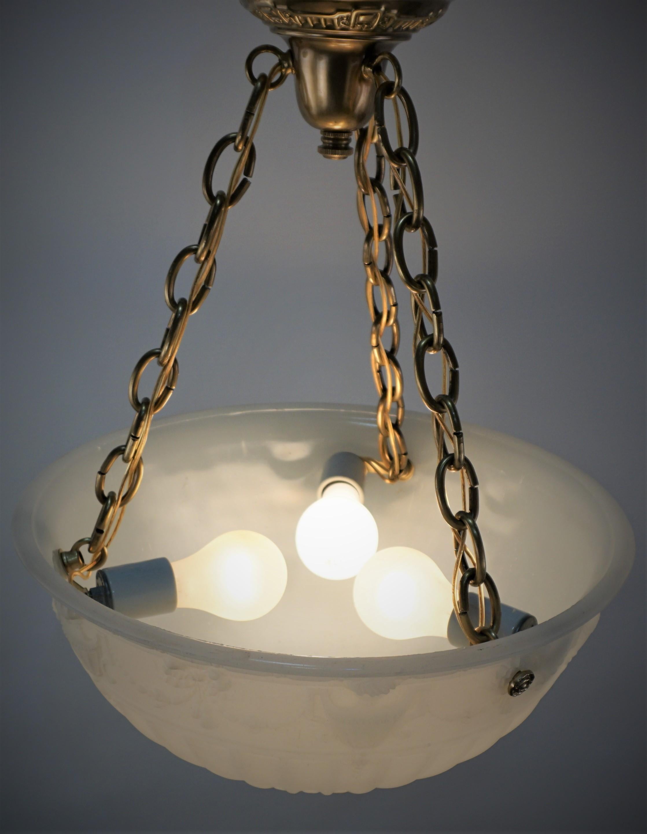 American Neoclassical Style Glass and Brass Chandelier 2