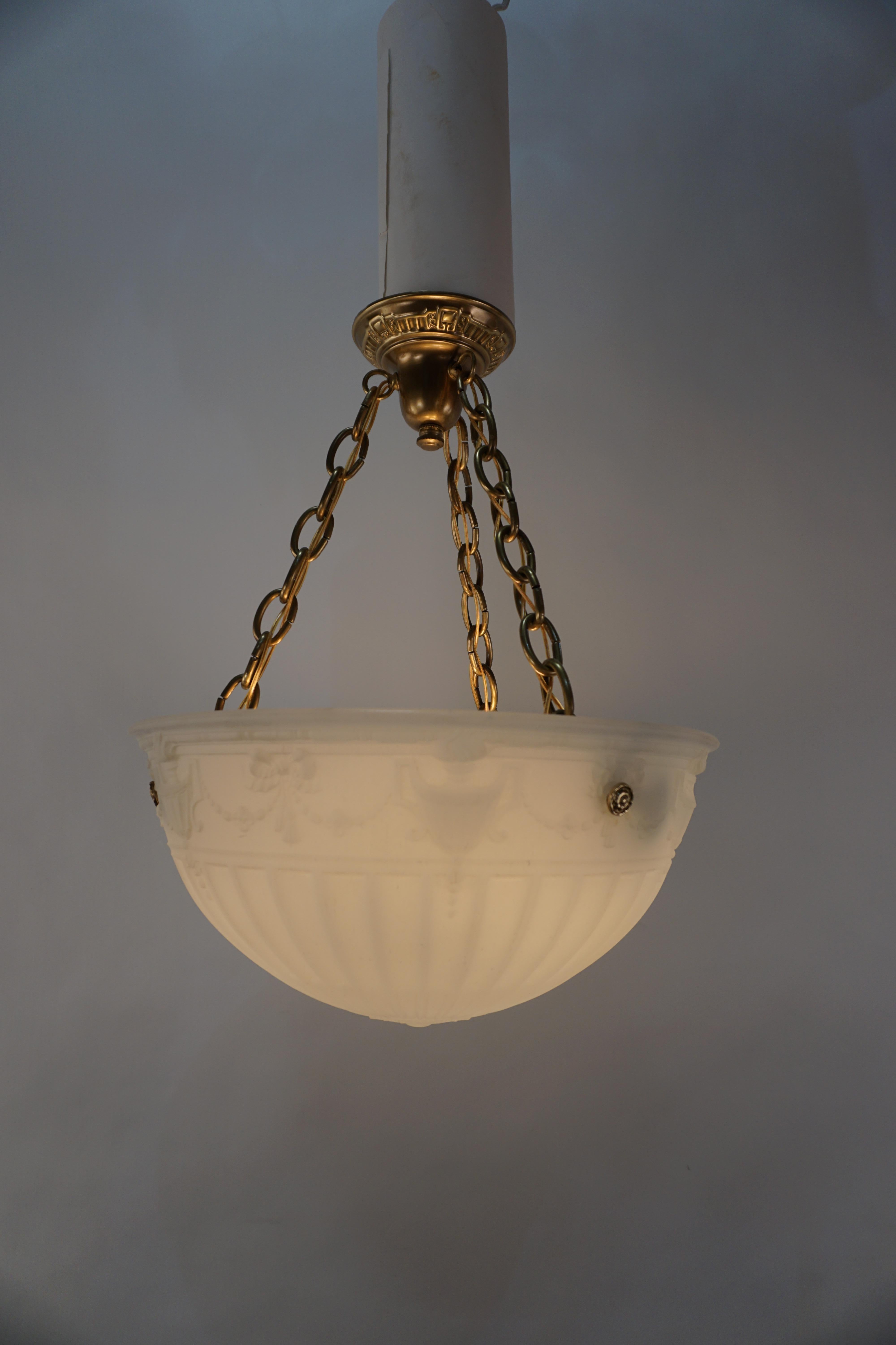 American Neoclassical Style Glass and Brass Chandelier 3