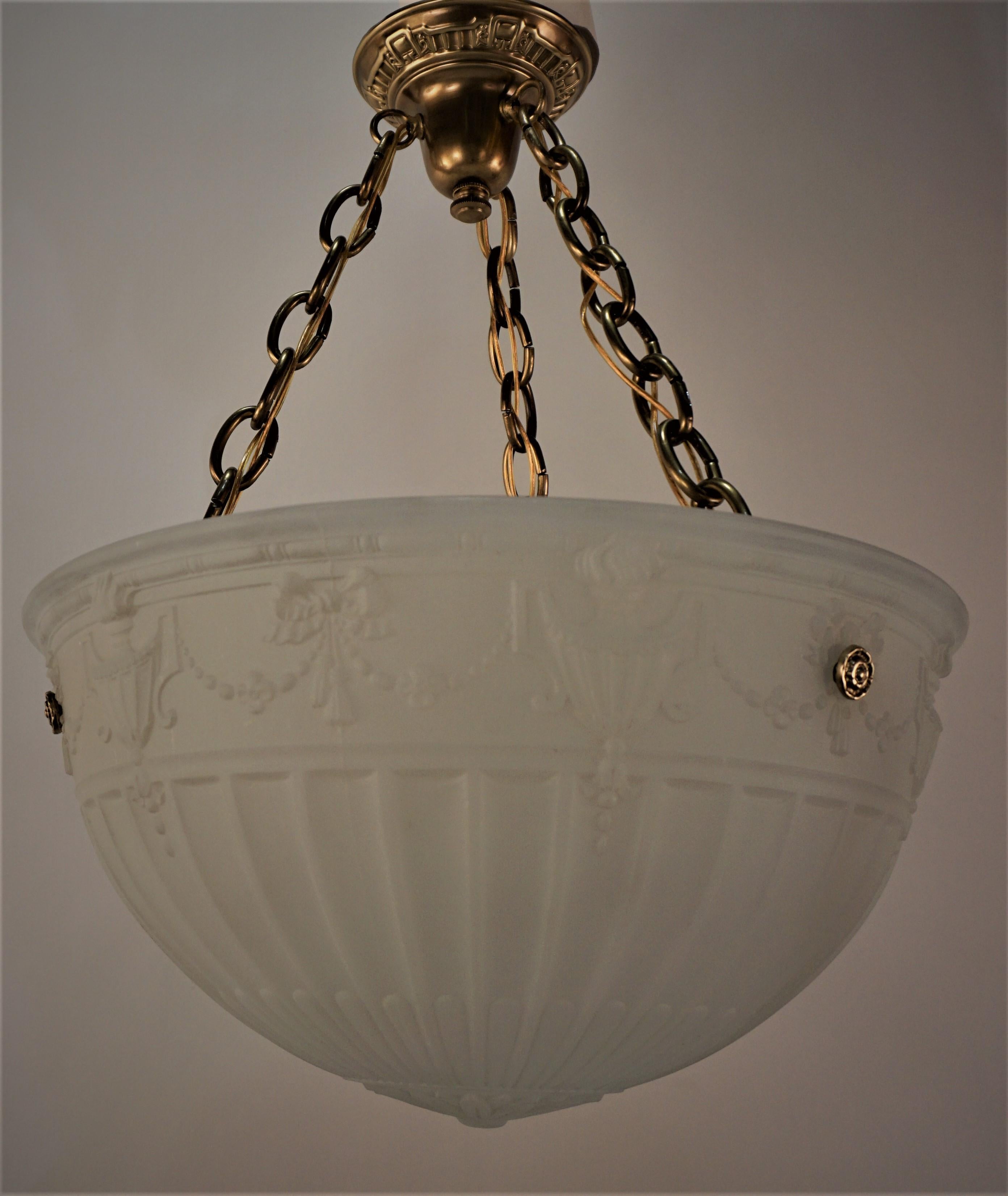 American Neoclassical Style Glass and Brass Chandelier 5
