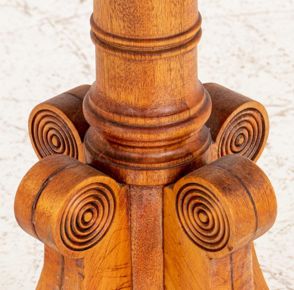 American Neoclassical style wood round pedestal, one dresser, mounted on a four legs base ending with animal patterns carved brass caps; 
Dimensions 28