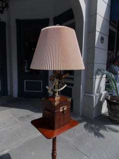 American Oak and Brass Nautical Sexton Table Lamp Mounted on Box, Circa 1880
