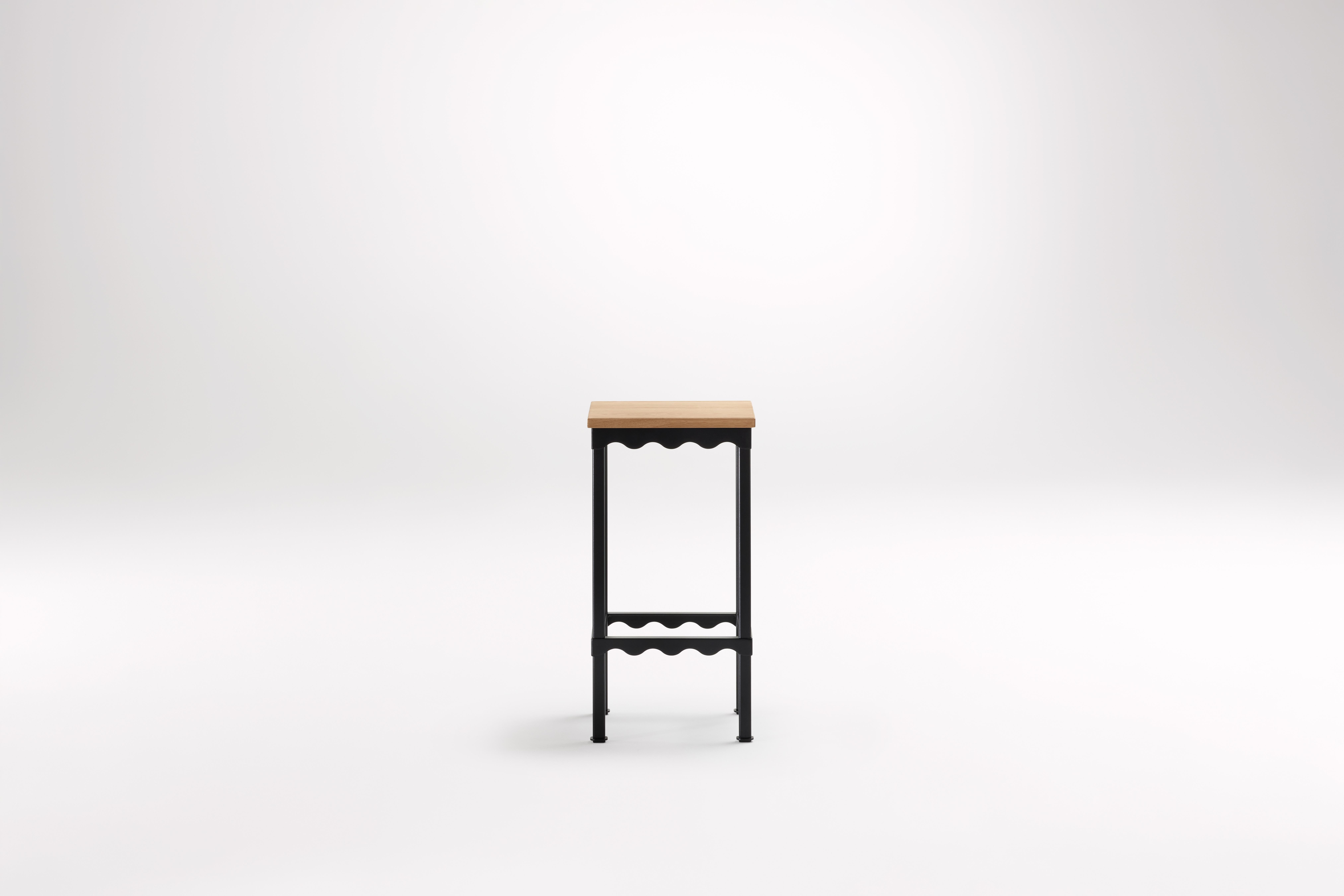 American Oak Bellini High Stool by Coco Flip
Dimensions: D 34 x W 34 x H 65/75 cm
Materials: Timber / Stone tops, Powder-coated steel frame. 
Weight: 8kg
Frame Finishes: Textura Black.

Coco Flip is a Melbourne based furniture and lighting design