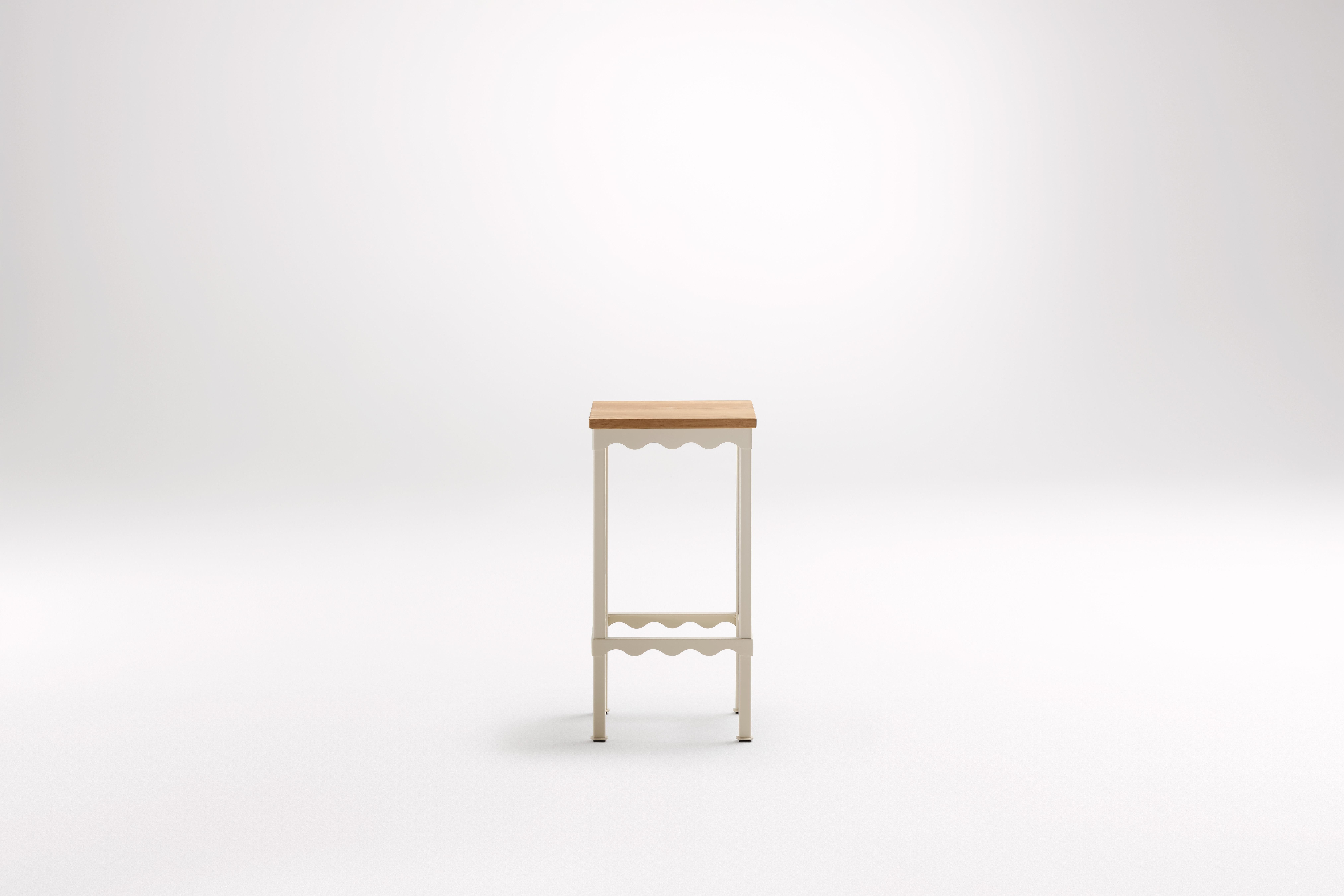 American Oak Bellini High Stool by Coco Flip
Dimensions: D 34 x W 34 x H 65/75 cm
Materials: Timber / Stone tops, Powder-coated steel frame. 
Weight: 8kg
Frame Finishes: Textura Paperbark.

Coco Flip is a Melbourne based furniture and lighting