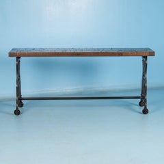 American Oak Console Table with Antique Industrial Cast Iron Legs