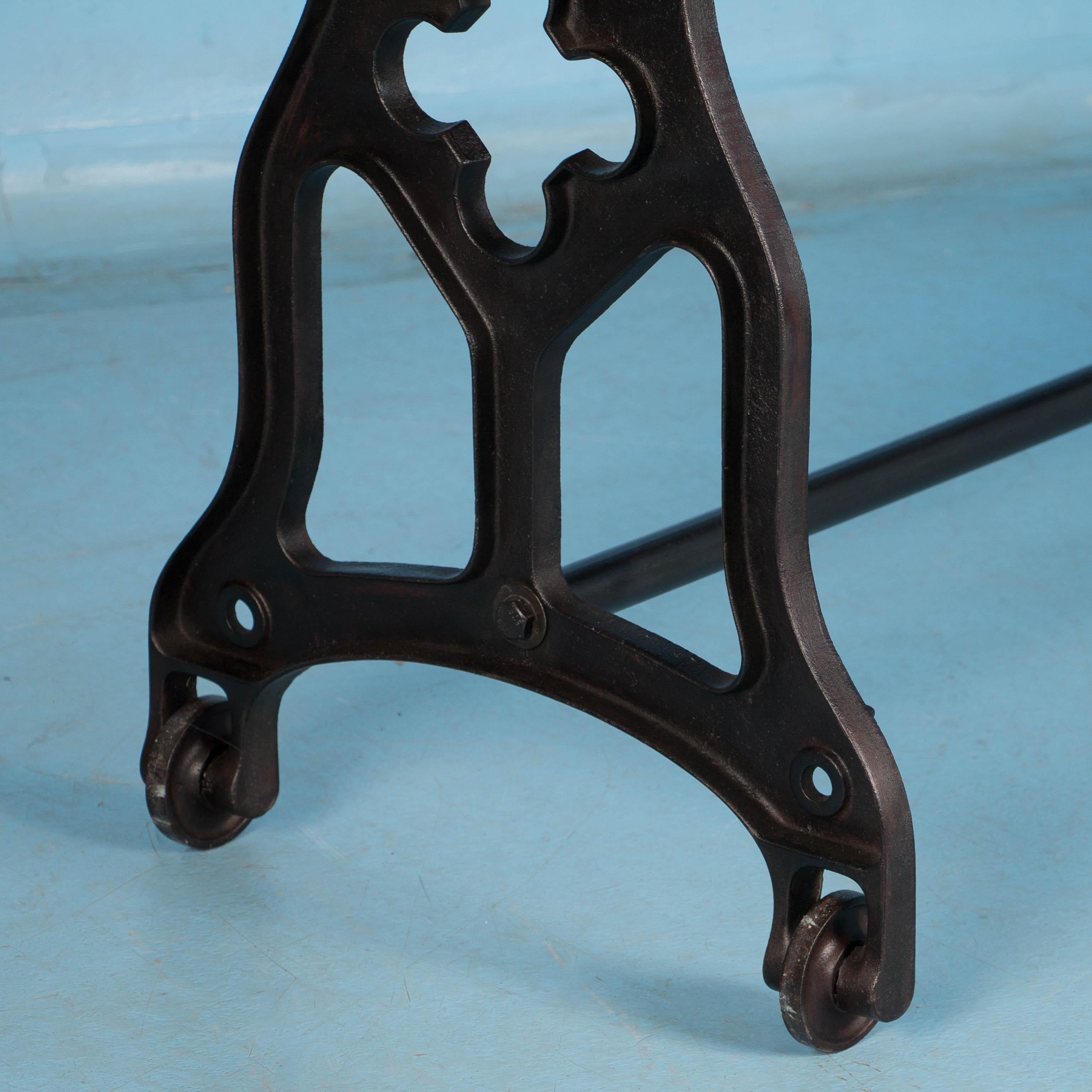 American Oak Console Table with Antique Industrial Cast Iron Legs In Good Condition In Round Top, TX