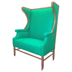 Double Wide Wingback Settee in Emerald Wool Felt