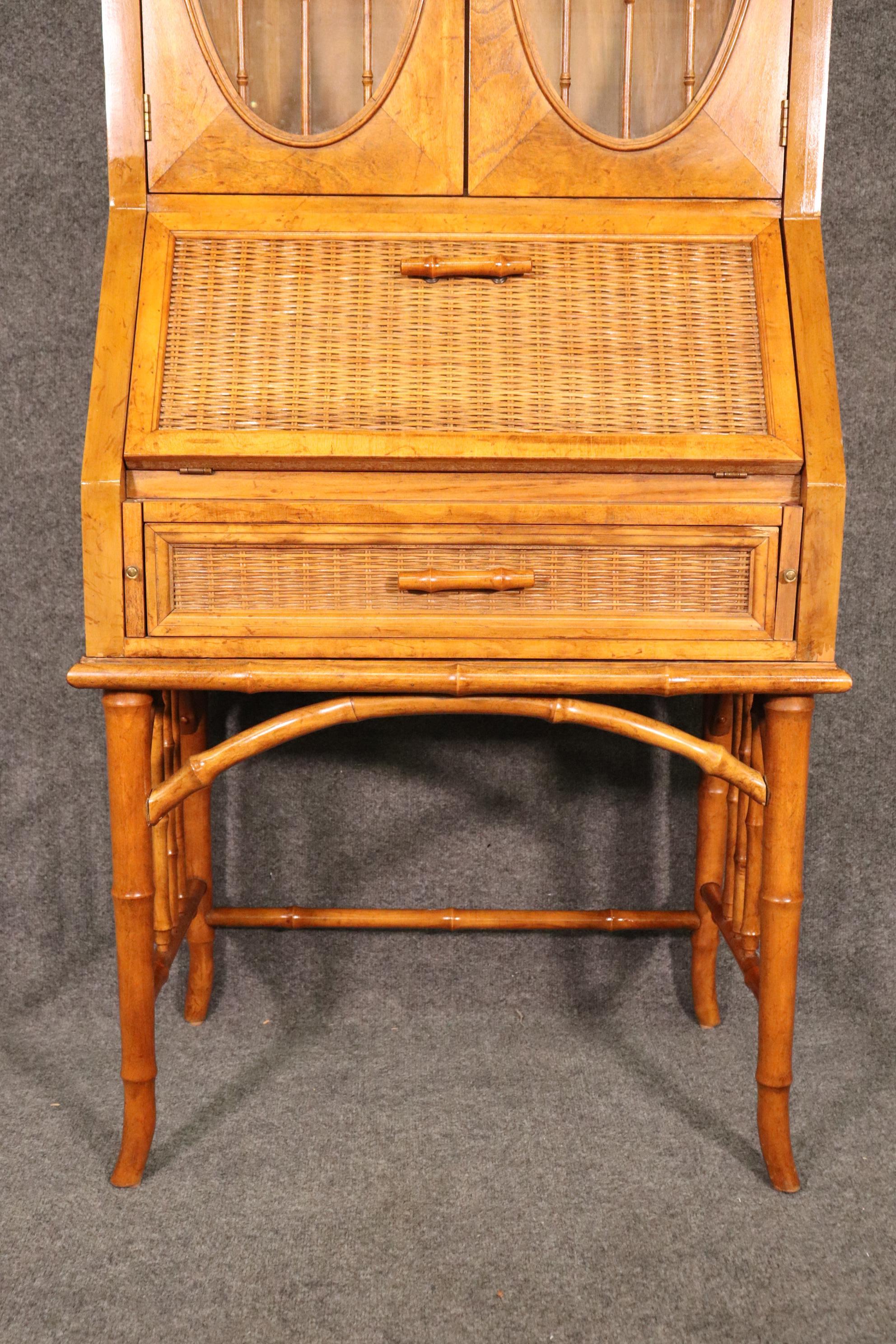 American of Martinsville 2 Piece Faux Bamboo Lighted Secretary Desk 8