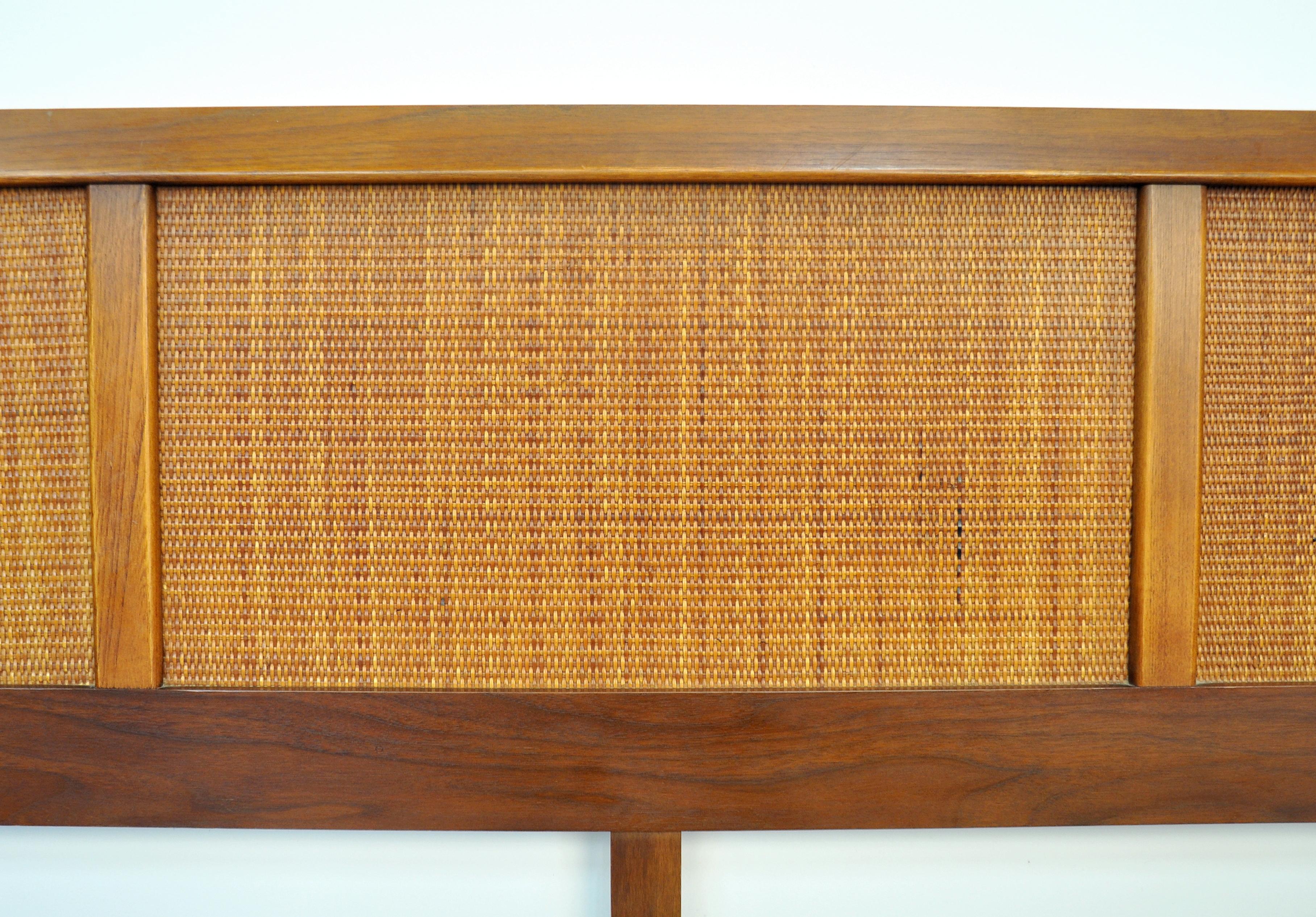 Mid-Century Modern American of Martinsville Accord Walnut and Cane King-Size Headboard