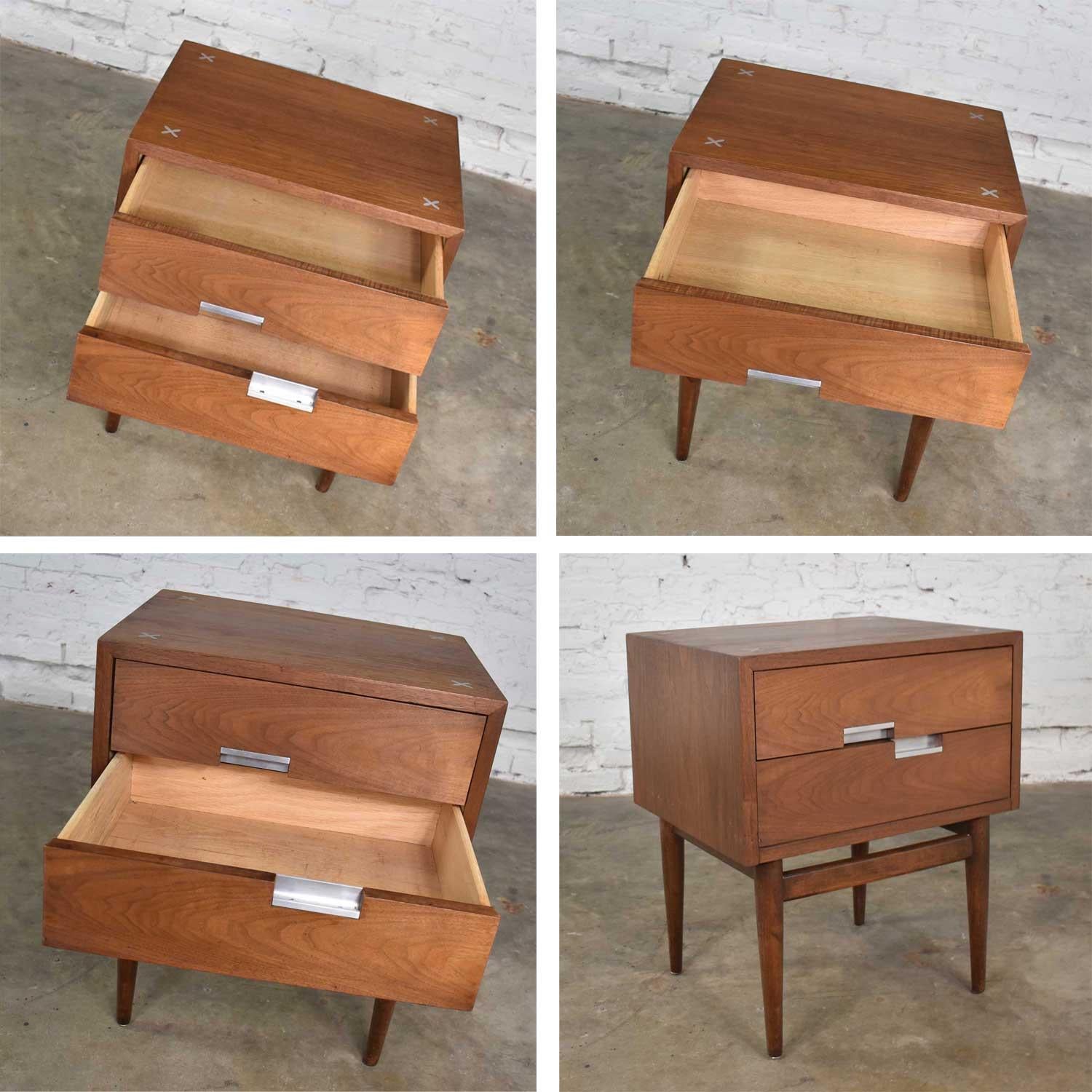 Aluminum American of Martinsville Accord Walnut Nightstand or End Table with X’s