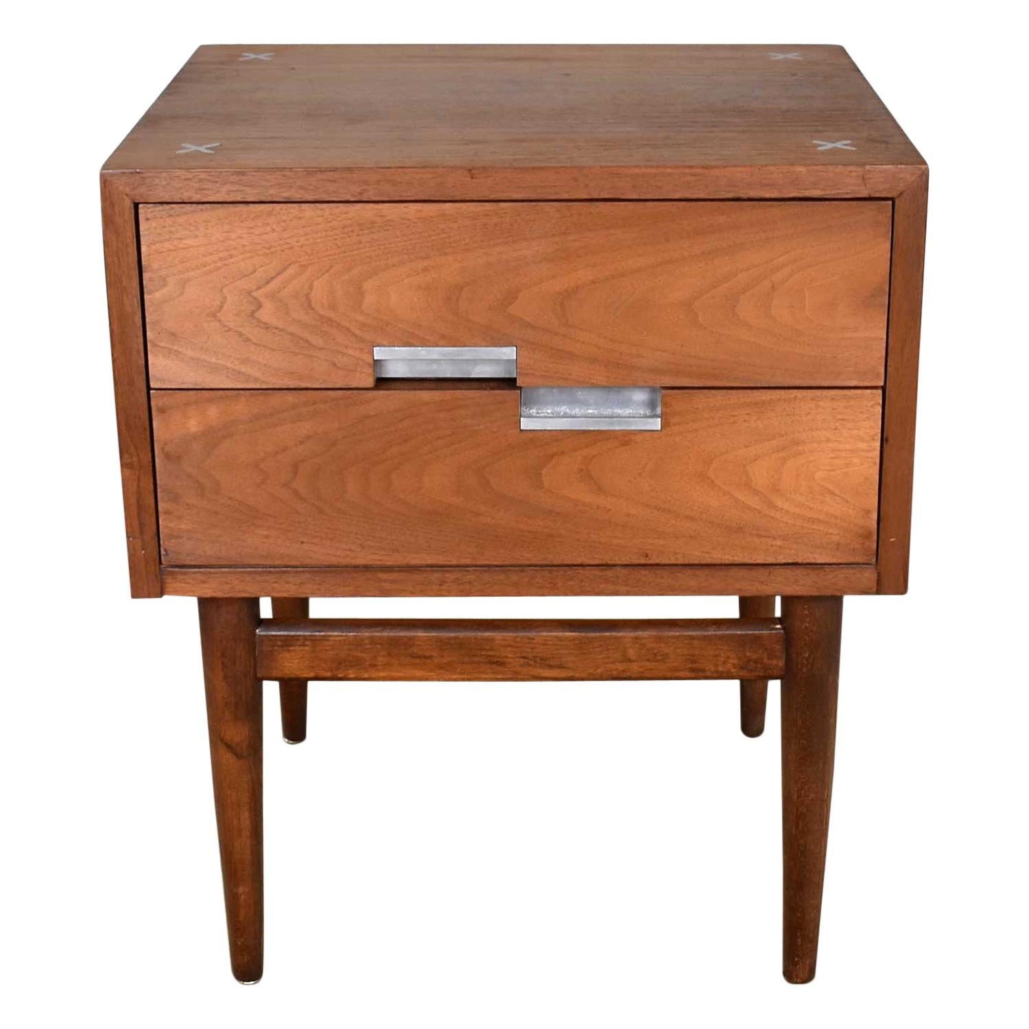 American of Martinsville Accord Walnut Nightstand or End Table with X’s For Sale