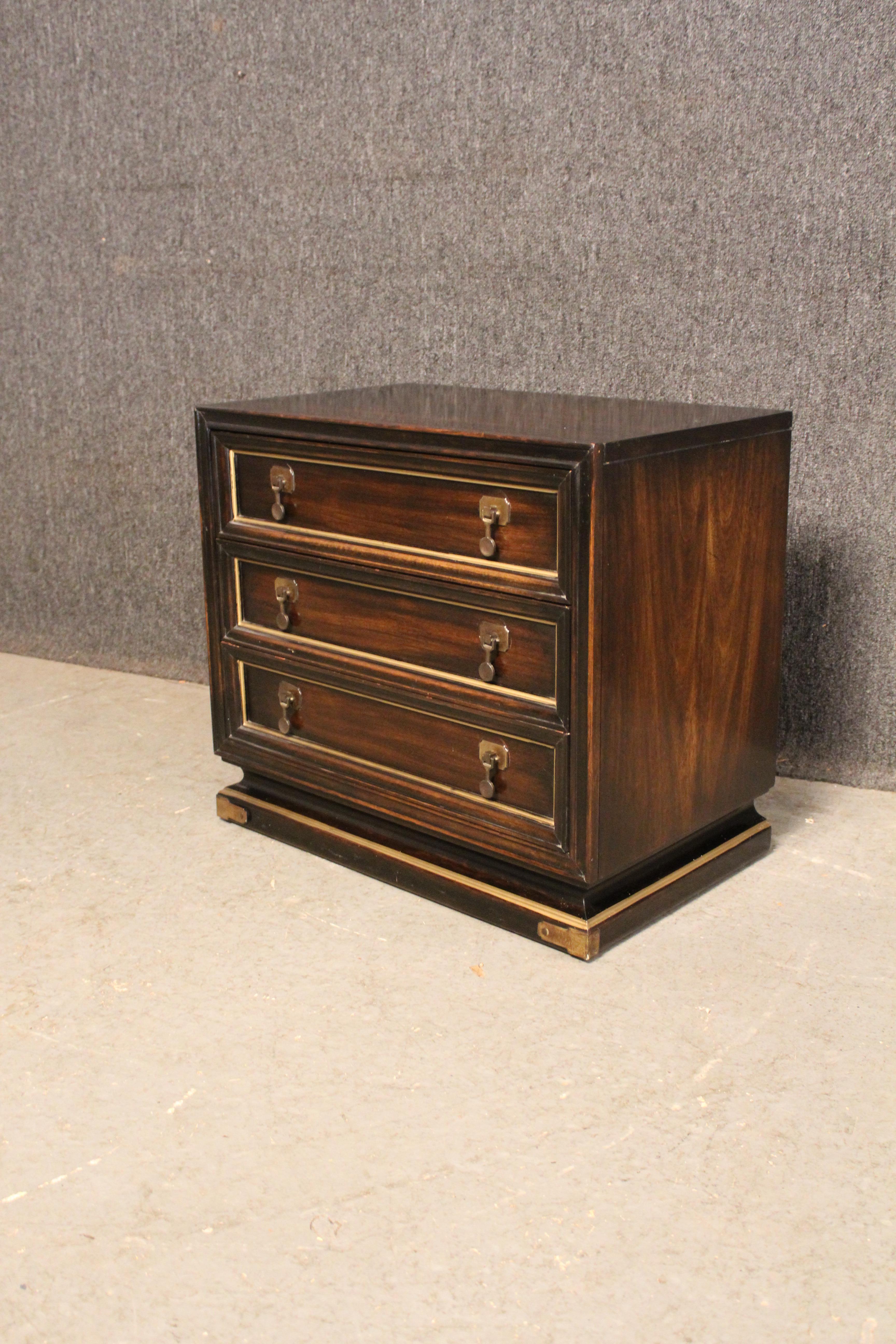 Chinoiserie American of Martinsville Black Walnut Campaign Nightstand For Sale