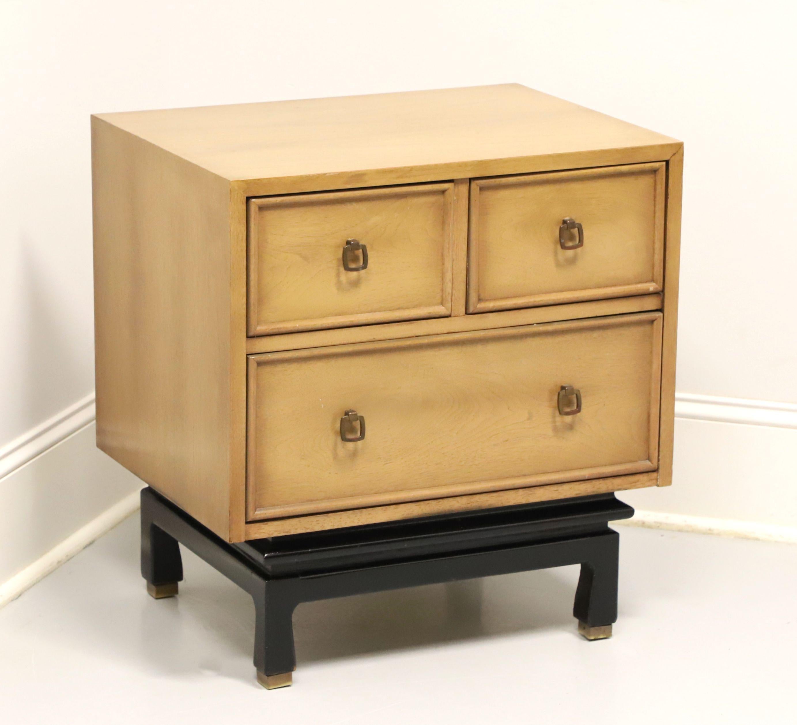 AMERICAN OF MARTINSVILLE Blonde Walnut Asian Inspired Three-Drawer Nightstand For Sale 4