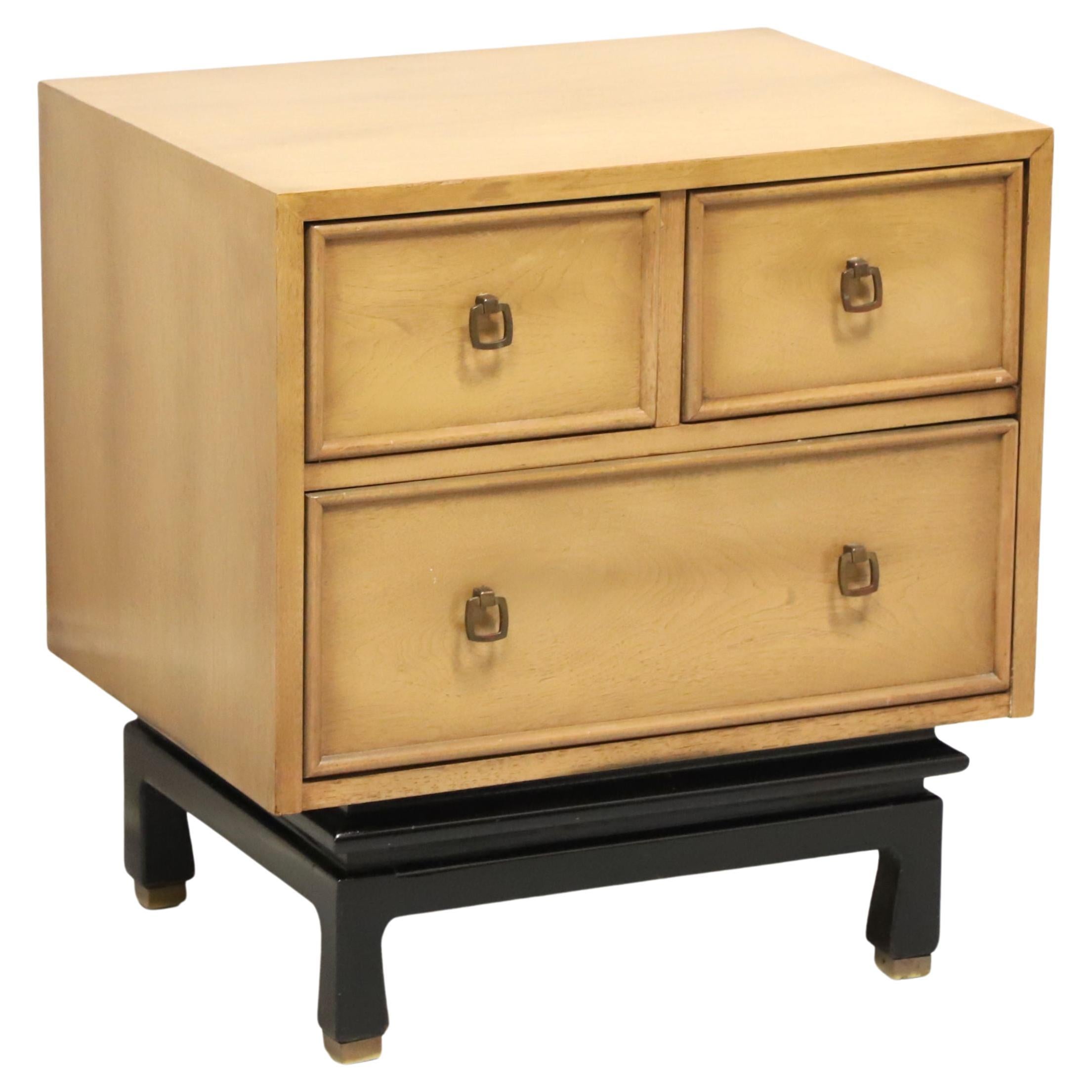 AMERICAN OF MARTINSVILLE Blonde Walnut Asian Inspired Three-Drawer Nightstand For Sale