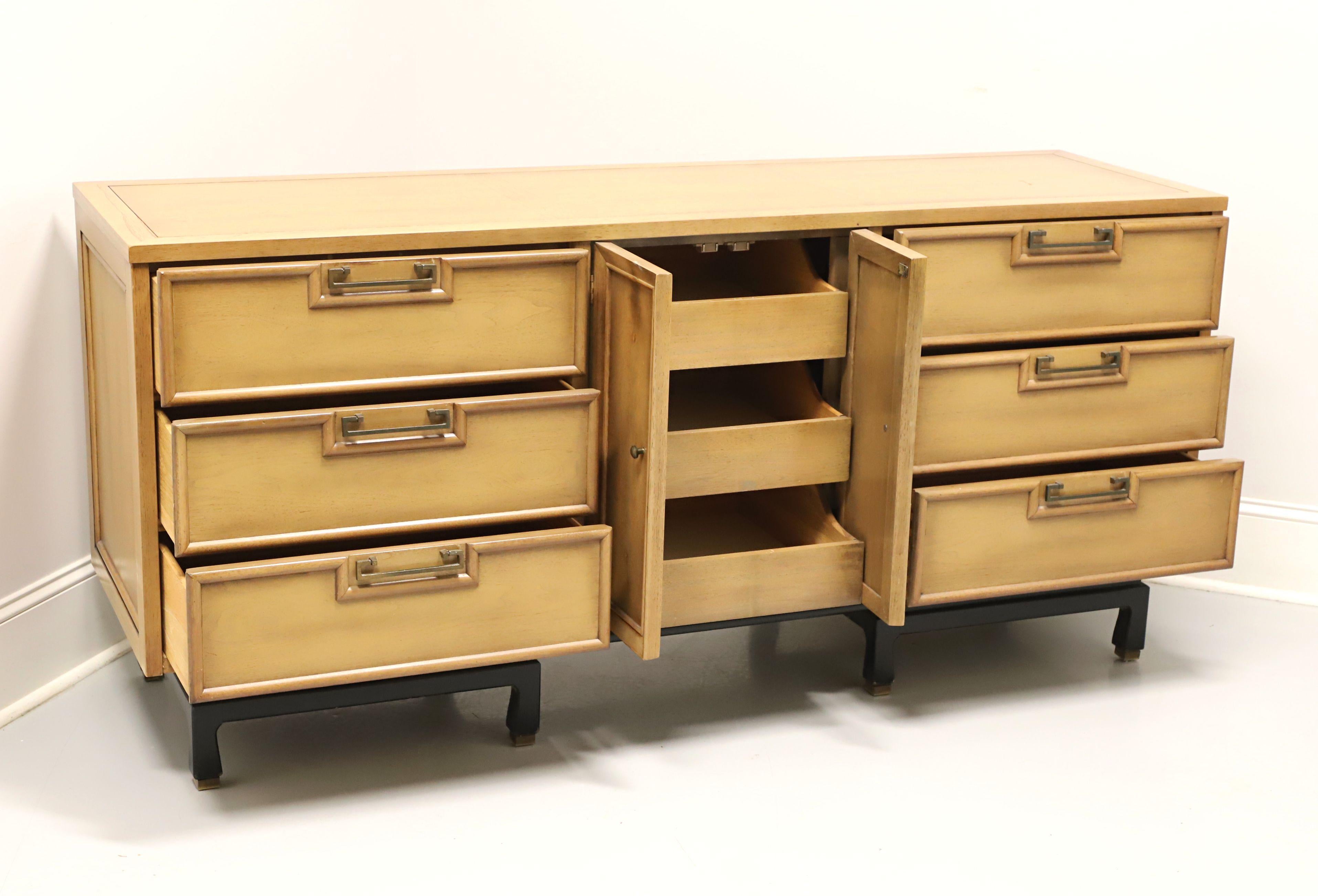 AMERICAN OF MARTINSVILLE Blonde Walnut Asian Inspired Triple Dresser In Good Condition In Charlotte, NC