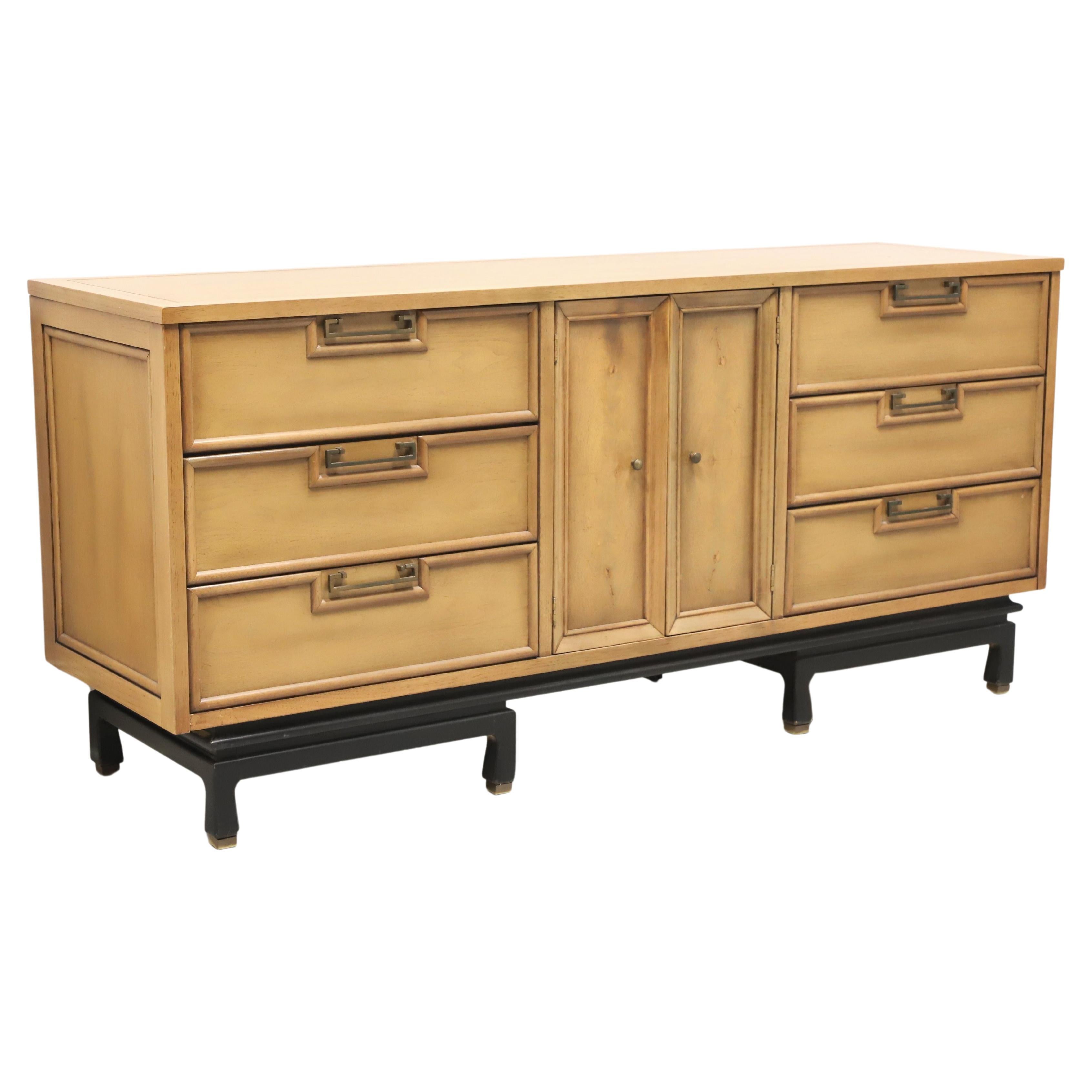 AMERICAN OF MARTINSVILLE Blonde Walnut Asian Inspired Triple Dresser