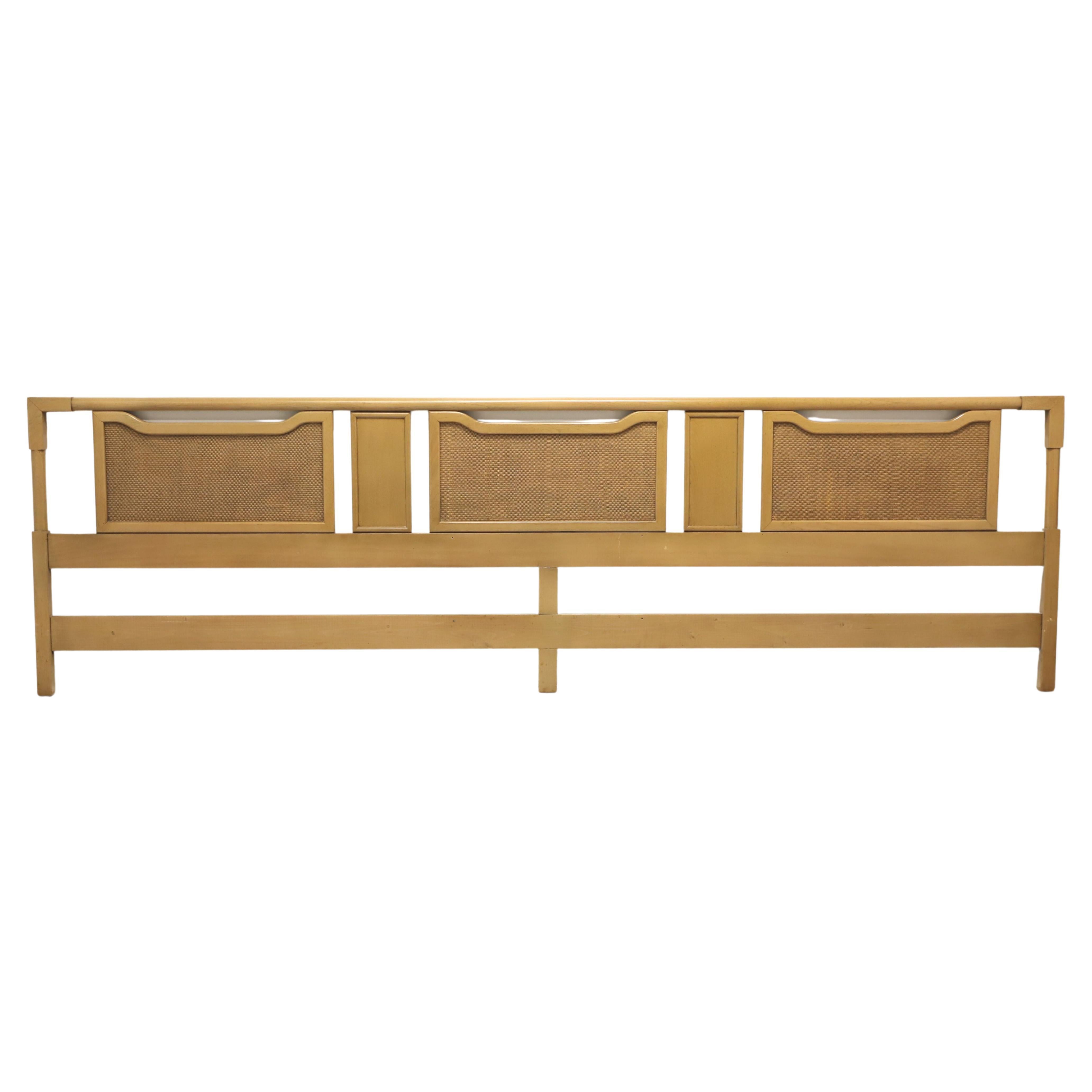 AMERICAN OF MARTINSVILLE Blonde Walnut & Cane Asian Oversized King Headboard For Sale