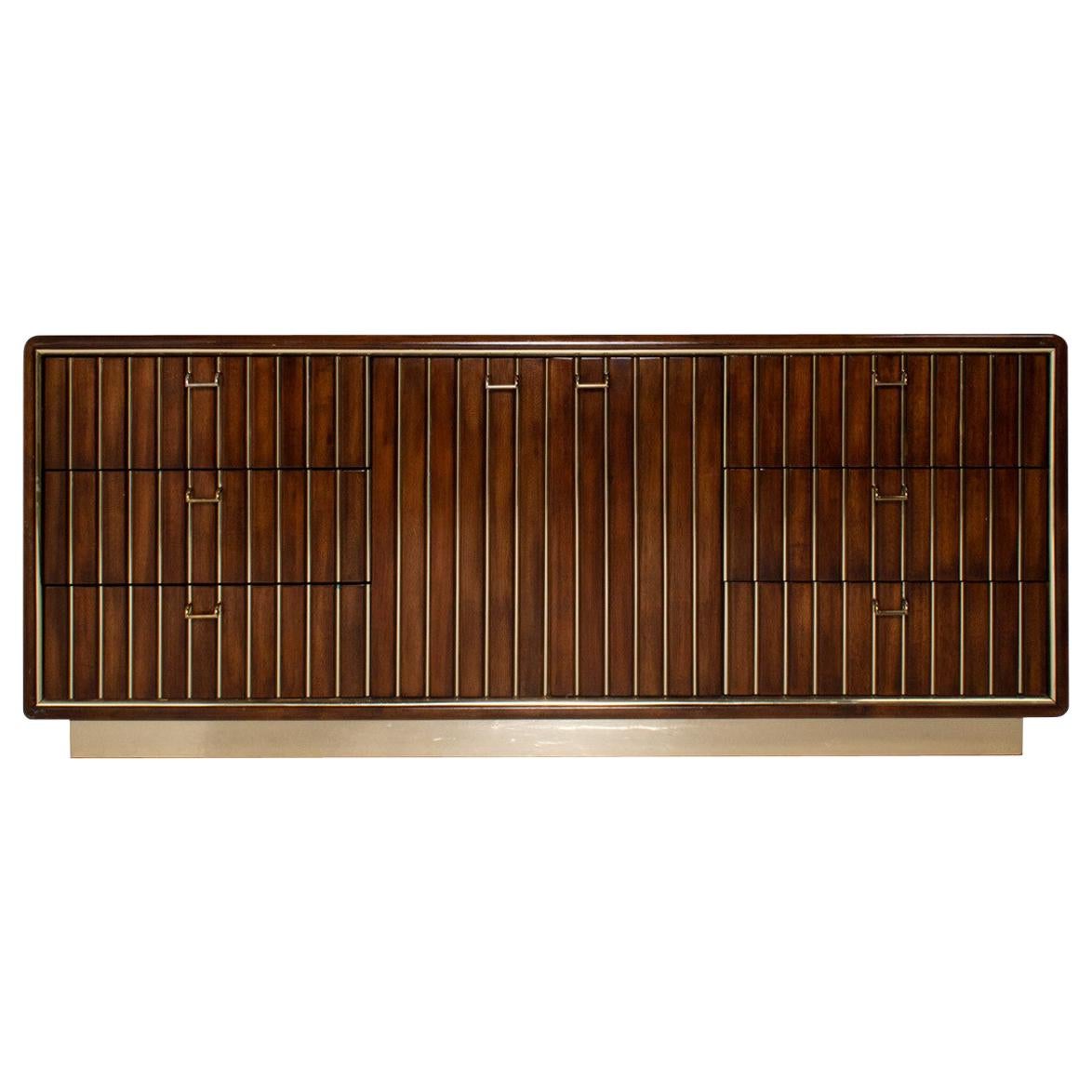 American of Martinsville Brass and Wood Dresser or Credenza