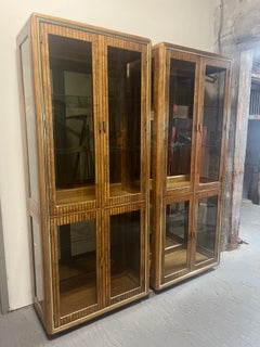 American of Martinsville Burl Curio Cabinets Lighted