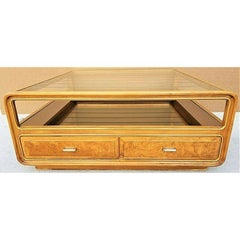 American of Martinsville Burl Glass & Mirror Coffee Cocktail Table