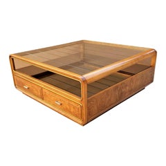 American of Martinsville Burl Glass & Mirror Coffee Cocktail Table