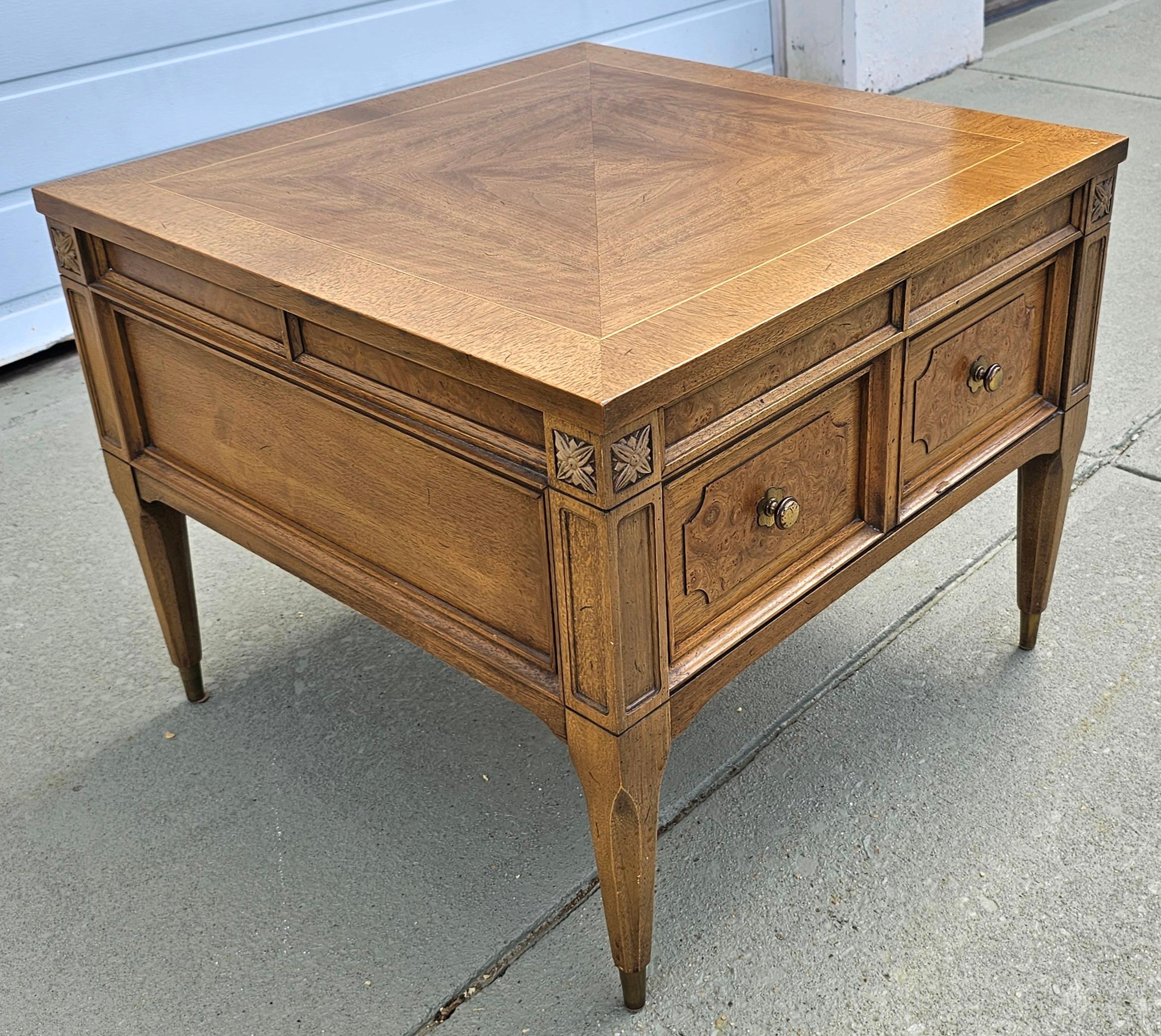 American of Martinsville Burl Walnut Low Side Table For Sale 4