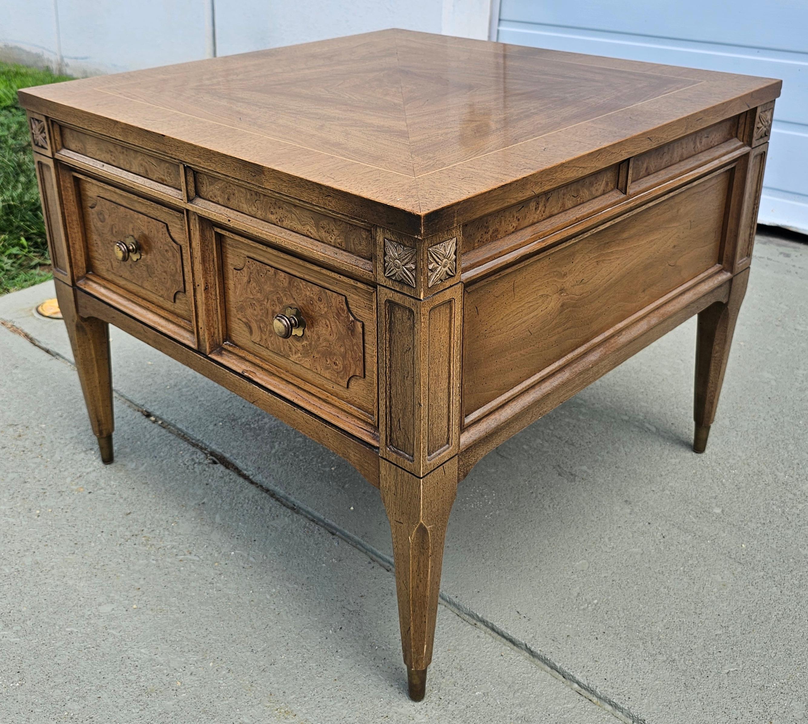 Stained American of Martinsville Burl Walnut Low Side Table For Sale