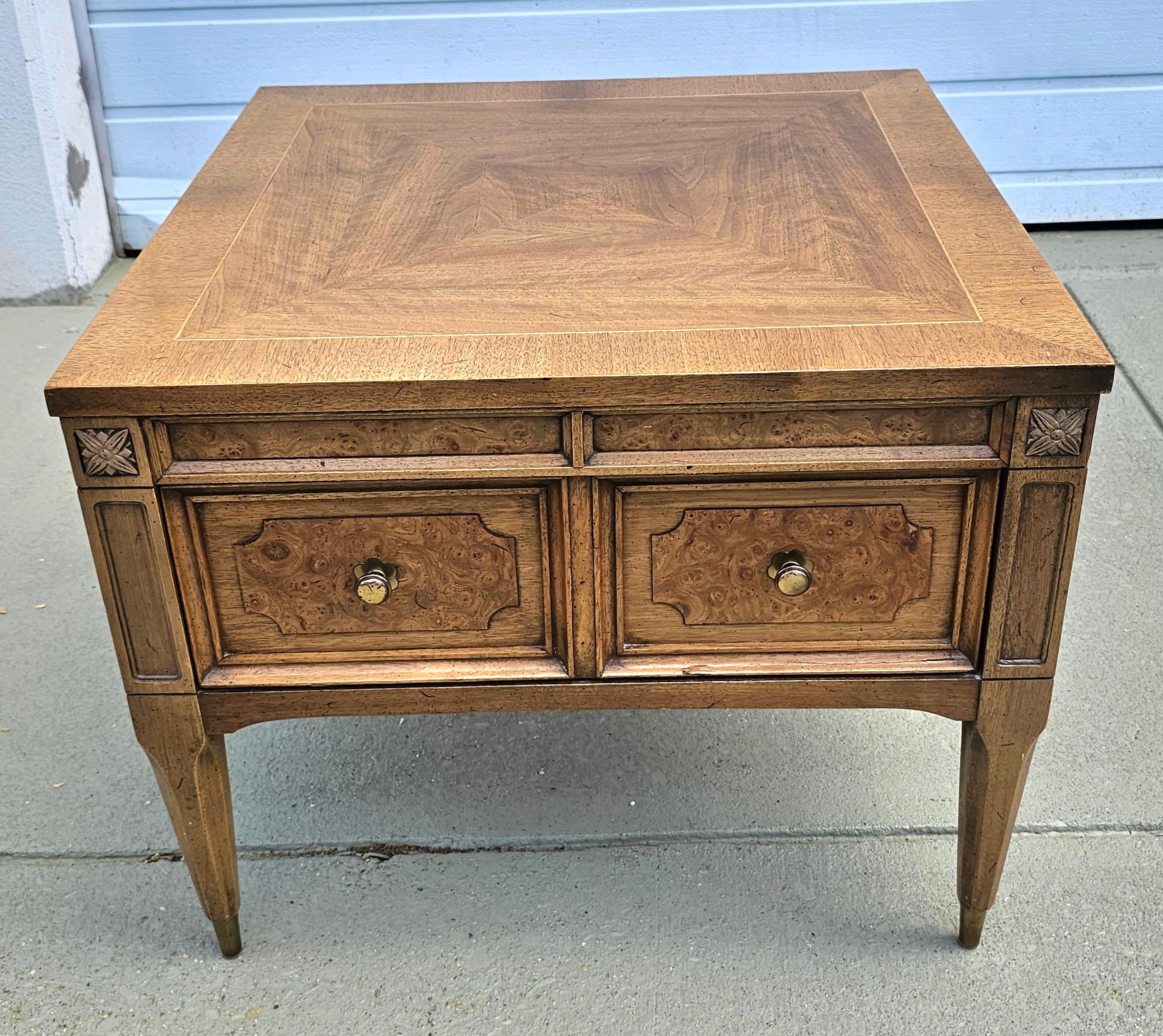20th Century American of Martinsville Burl Walnut Low Side Table For Sale