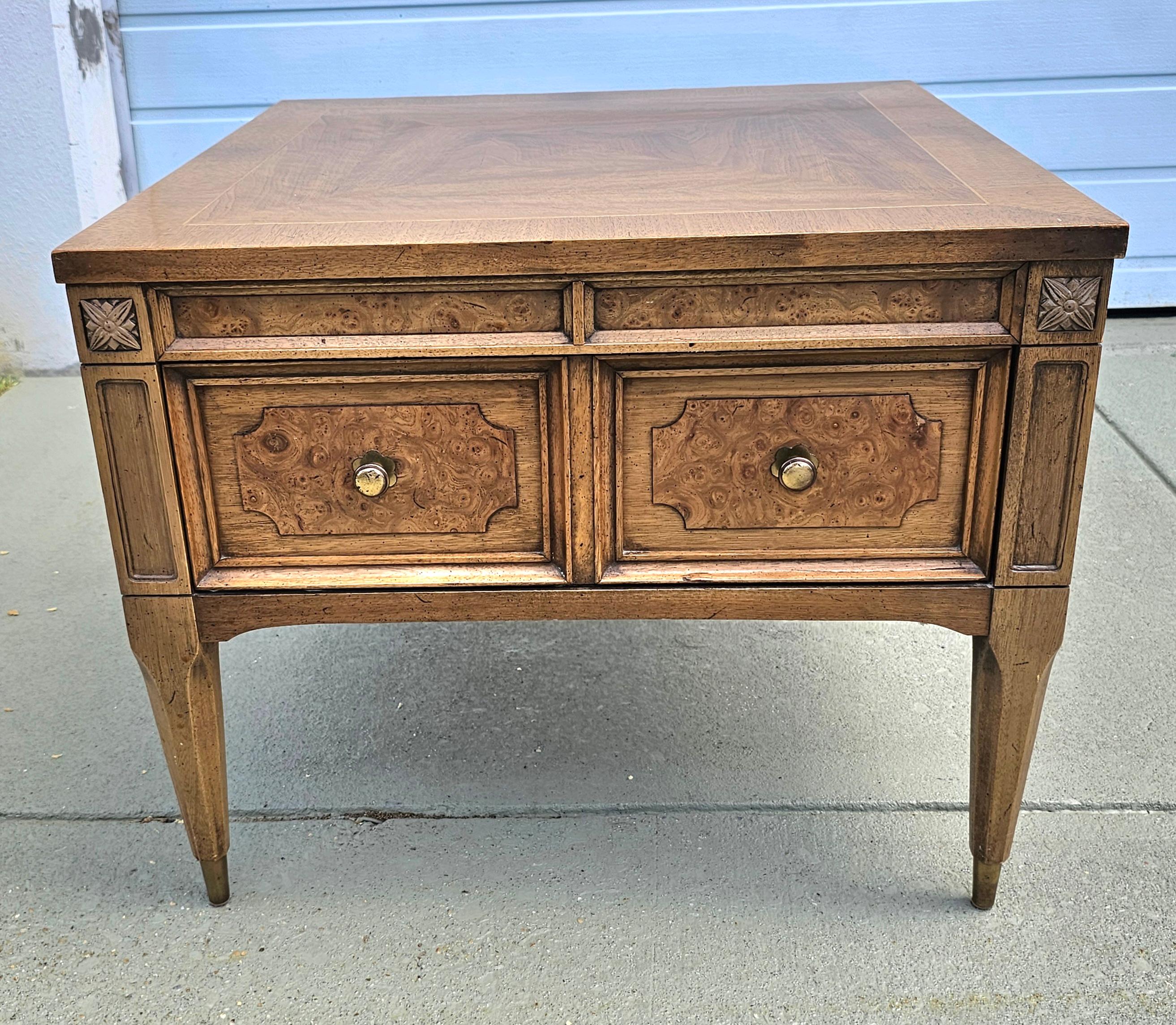 American of Martinsville Burl Walnut Low Side Table For Sale 1
