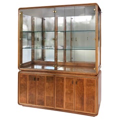 American of Martinsville Burlwood China Cabinet, Brass and Glass