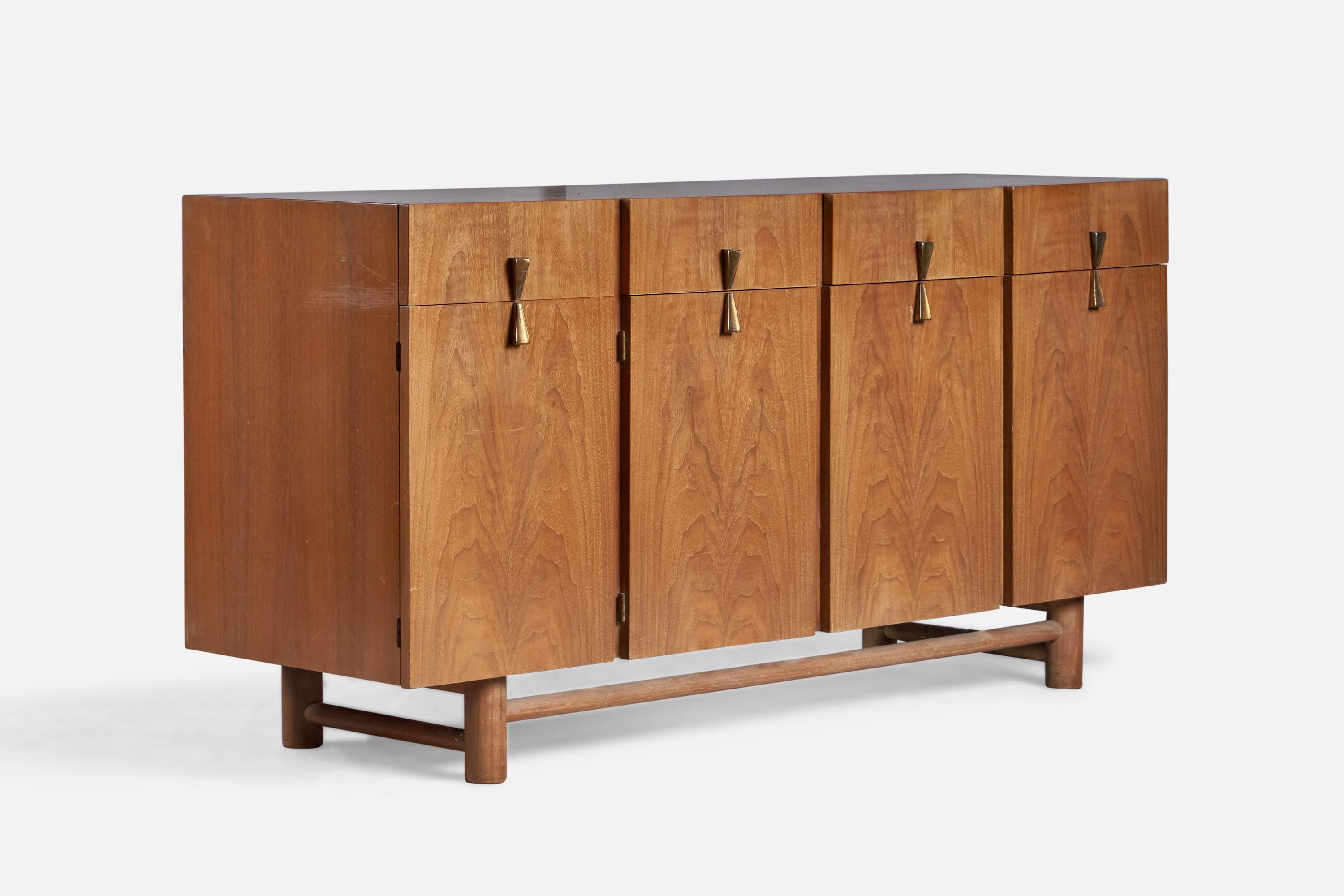 A brass and walnut cabinet designed and produced by American of Martinsville, USA, 1950s.