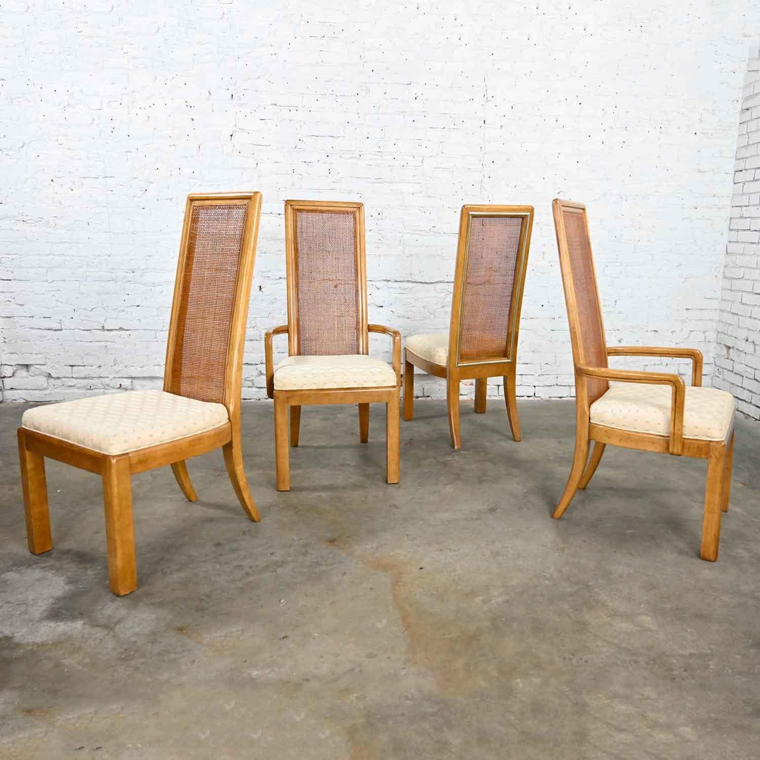 American of Martinsville Campaign Light Wood & Cane Dining Chairs 2 Arm & 2 Side For Sale 2
