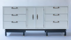 American of Martinsville Chinoiserie Dressser Off-White Lacquer over Mahogany