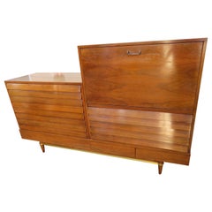 American of Martinsville Dania 3 Piece Louvered Walnut Desk Modular Unit