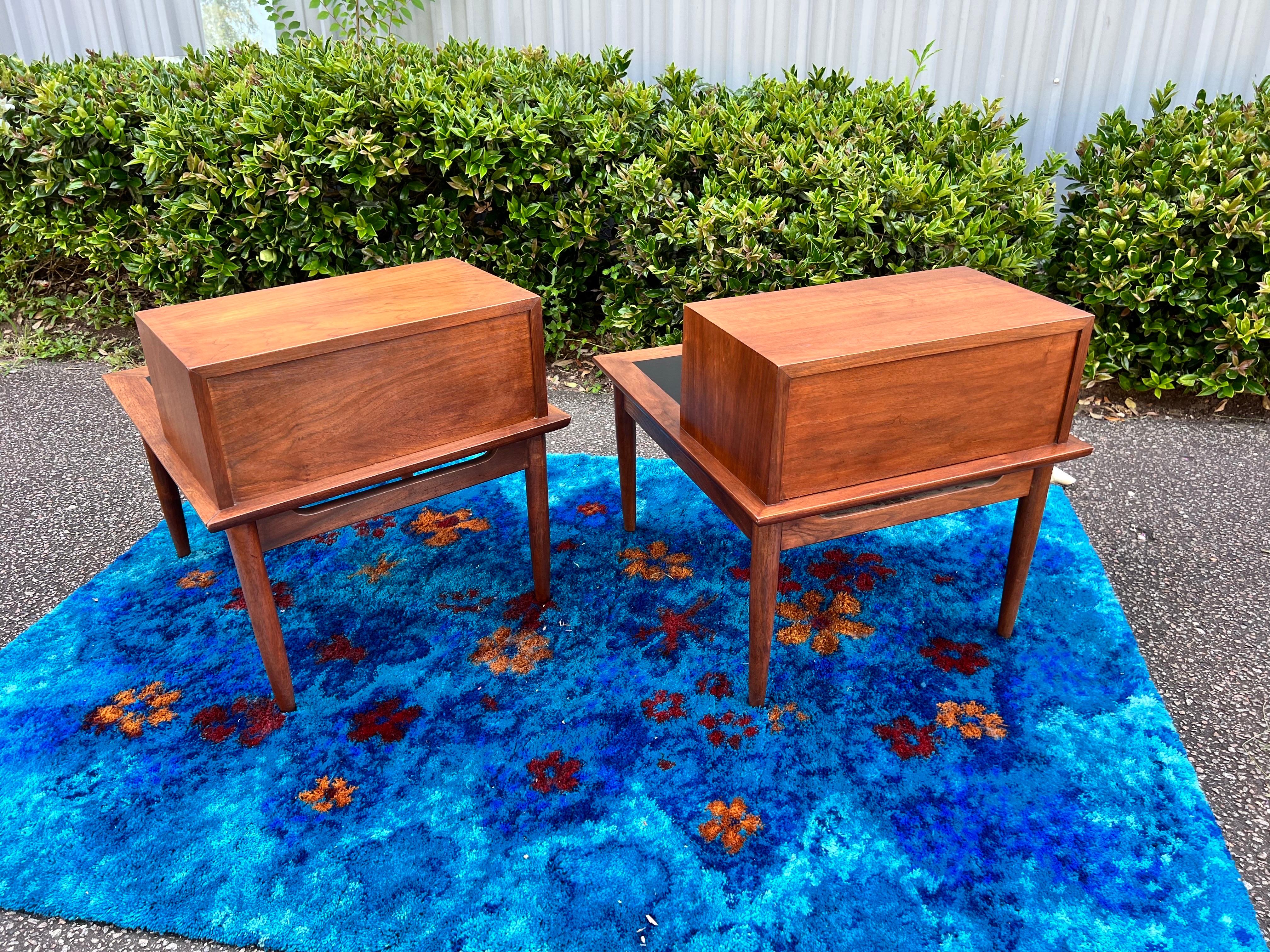 American of Martinsville Dania Walnut Step End Tables by Merton Gershun - a Pair For Sale 4